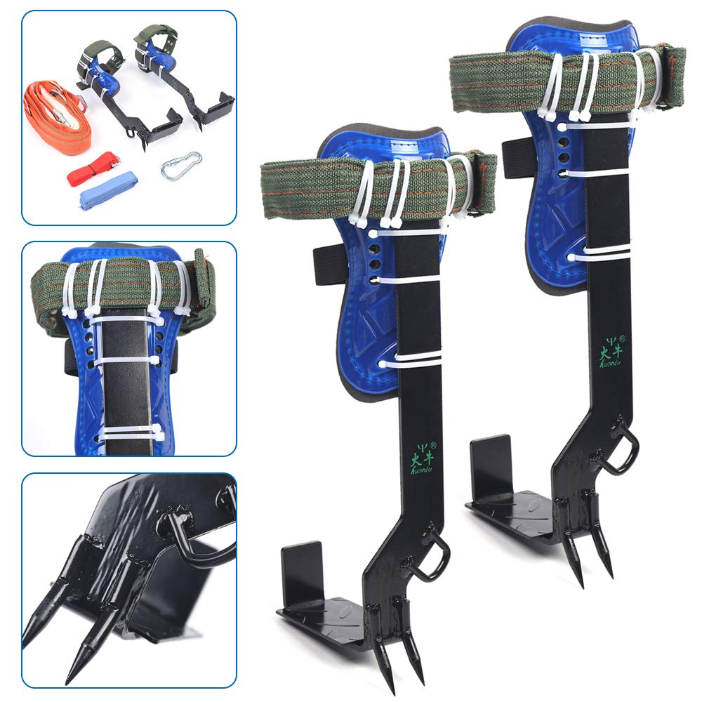 2-Piece Adjustable Tree Climbing Spikes Set with Protective Belt & Lanyard Rope - Professional Arborist Gear for Tree Trimming, Pruning, and Maintenance (Type 1)