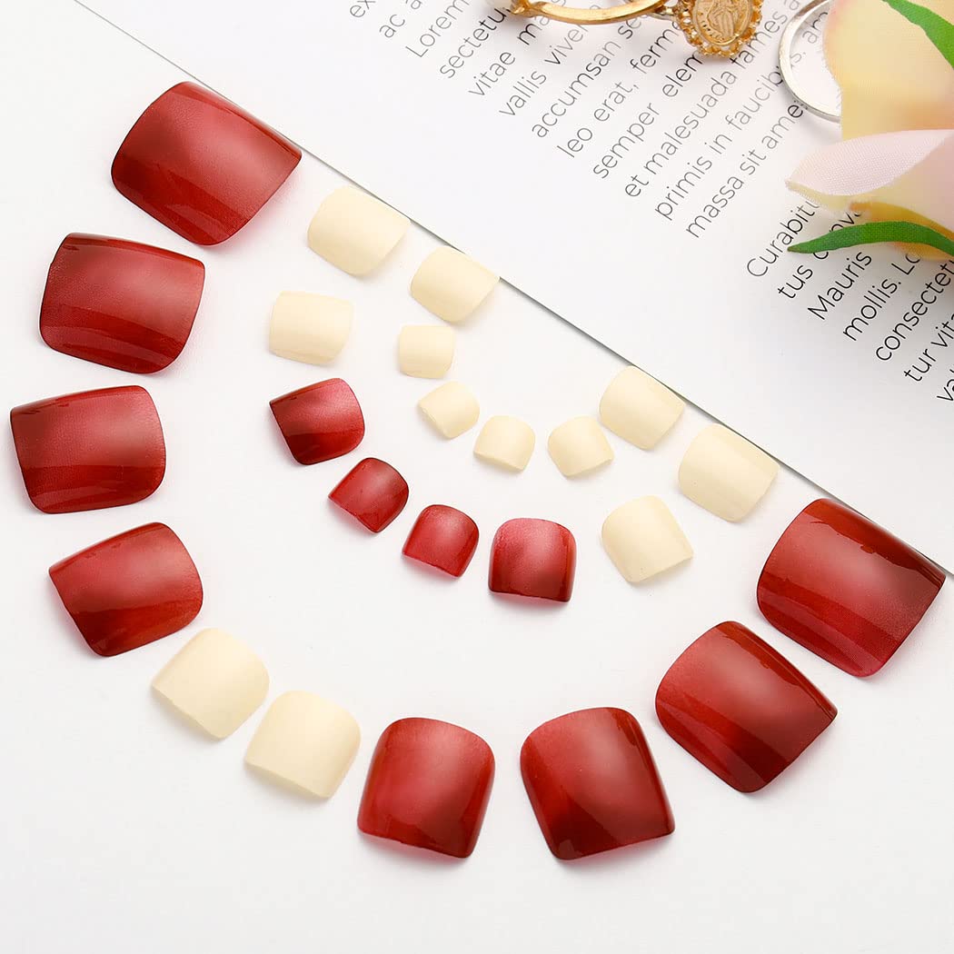 AKSOD Glossy Press-On Toenails - Amber Square Ombre Gradient Fake Nails, Full Cover Acrylic Toe Tips for Women & Girls (Size G) | Perfect for Summer Pedicures, Beach Vacations & Special Occasions