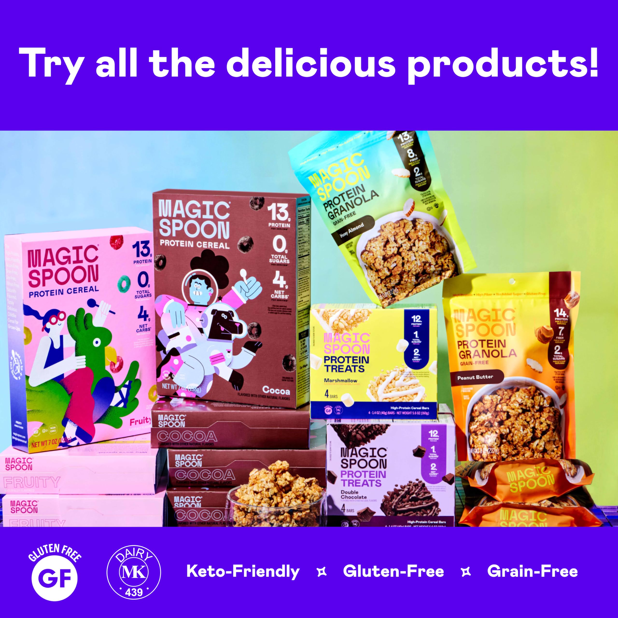 Magic Spoon Fruity Cereal 4-Pack - Keto Friendly, Low Carb, Gluten Free, Grain Free, High Protein, Zero Sugar Breakfast Cereal - Perfect for Healthy Morning Meals & Snacks