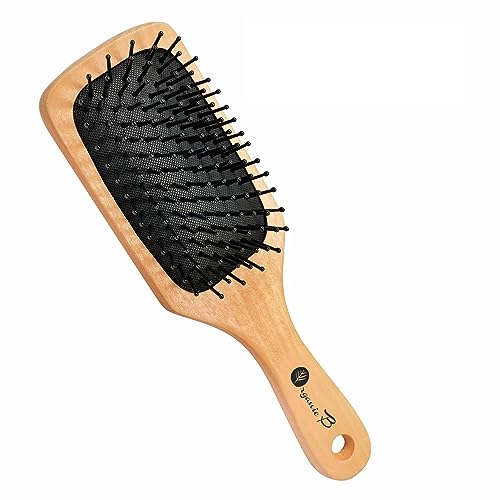 Organic B Wooden Paddle Hair Brush with Nylon Bristles - Medium Size for Women & Men | Strong Flexible Nylon Ball Point Bristles for Straightening, Detangling, Styling & Scalp Massage | Perfect for Daily Hair Care, Salon Styling & Relaxing Head Massage at Home