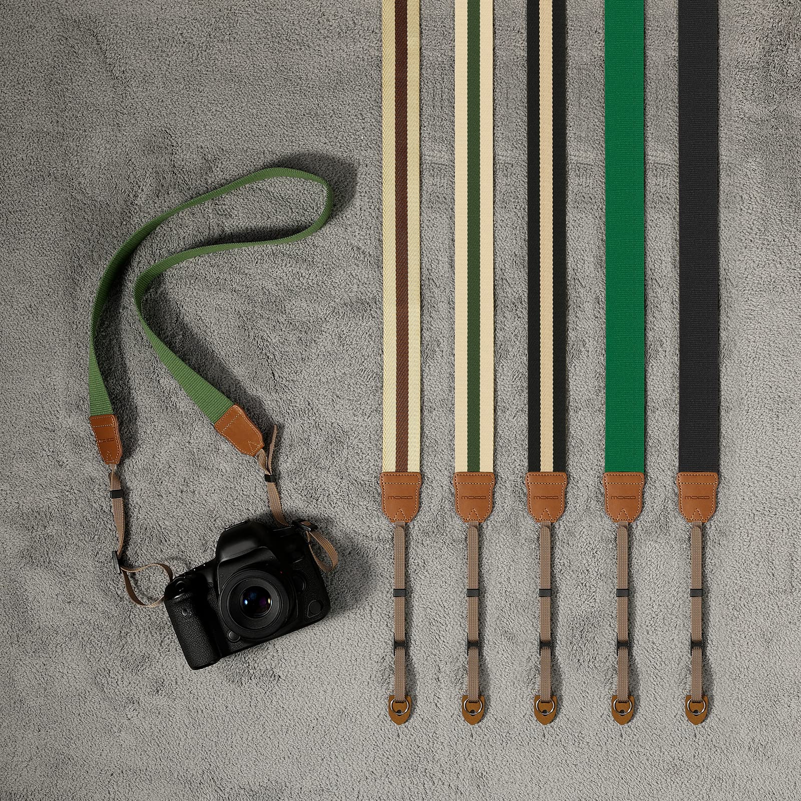 MoKo Adjustable Cotton Woven Camera Strap - Universal Neck & Shoulder Strap for DSLR, SLR, Mirrorless Cameras (Nikon/Canon/Sony/Panasonic) & Binoculars - Comfortable & Durable (Black & Beige) - Perfect for Travel, Photography & Outdoor Adventures