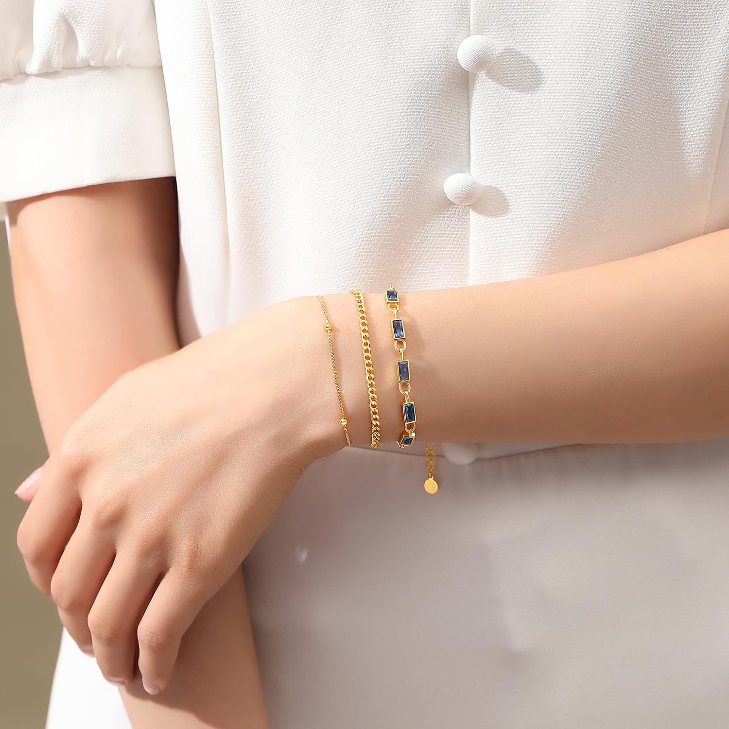 18K Gold Plated Birthstone Bracelet for Women - Dainty Layered Jewelry Set, Stackable Paperclip Chain Bracelets - Perfect Valentine's Day Gift for Her | Ideal for Everyday Wear, Special Occasions & Gift Giving