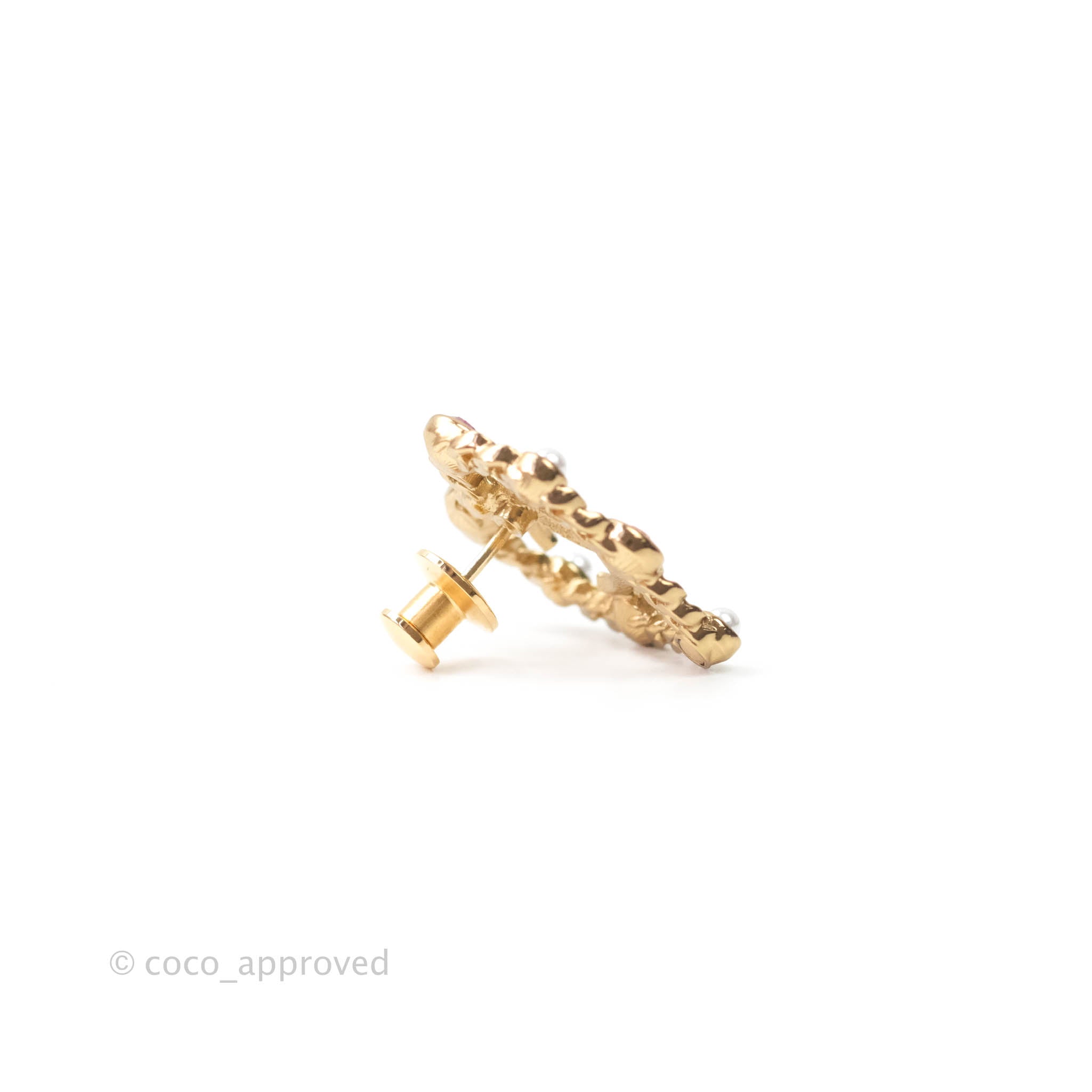 Chanel CC Pearl Rhinestone Heart Pin Brooch Gold Tone 21P - Elegant Fashion Accessory for Women, Perfect for Dresses, Jackets & Special Occasions