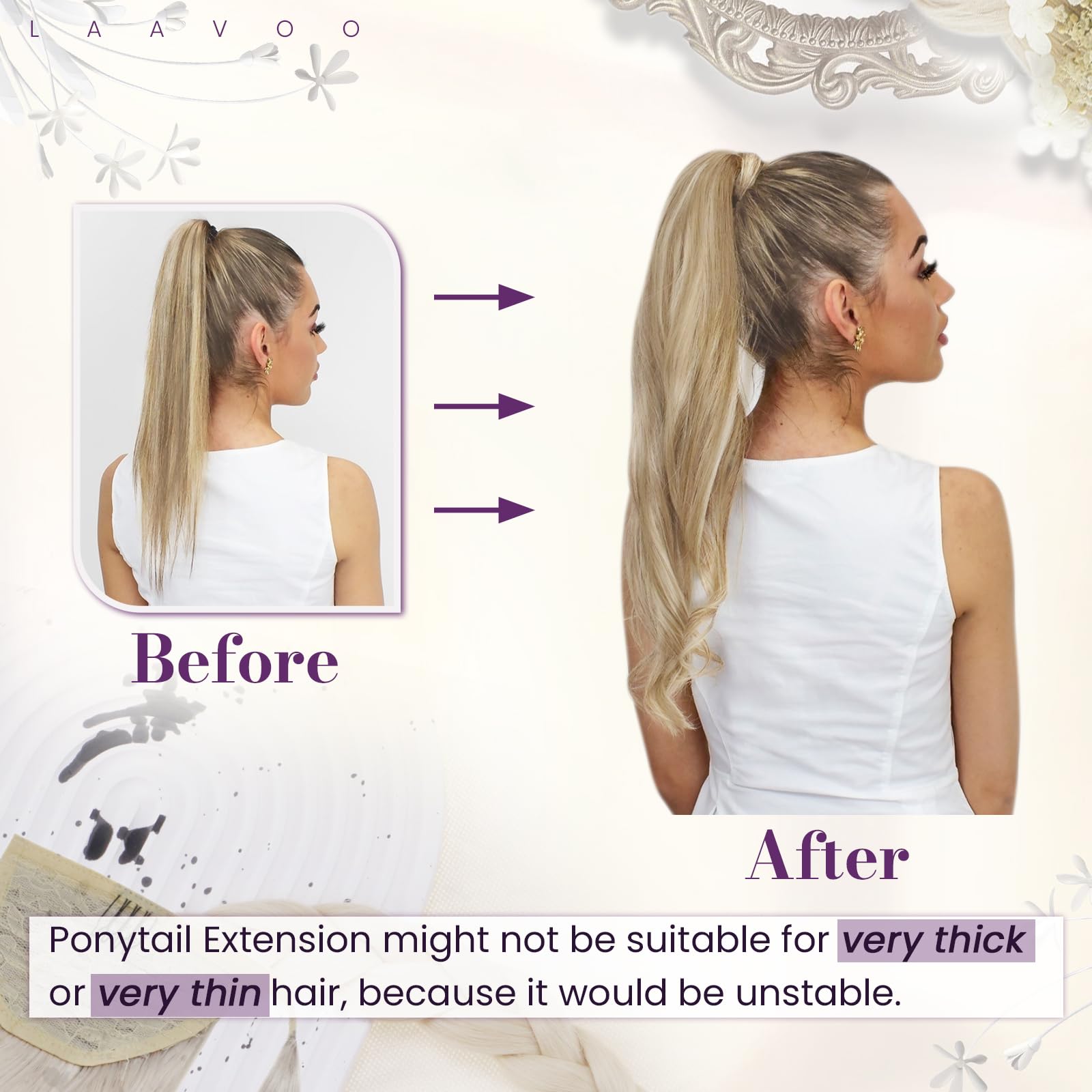 LaaVoo 16 Inch Blonde Straight Human Hair Ponytail Extension - 80g Wrap Around Real Human Hair for Women | Perfect for Parties, Weddings & Everyday Styling