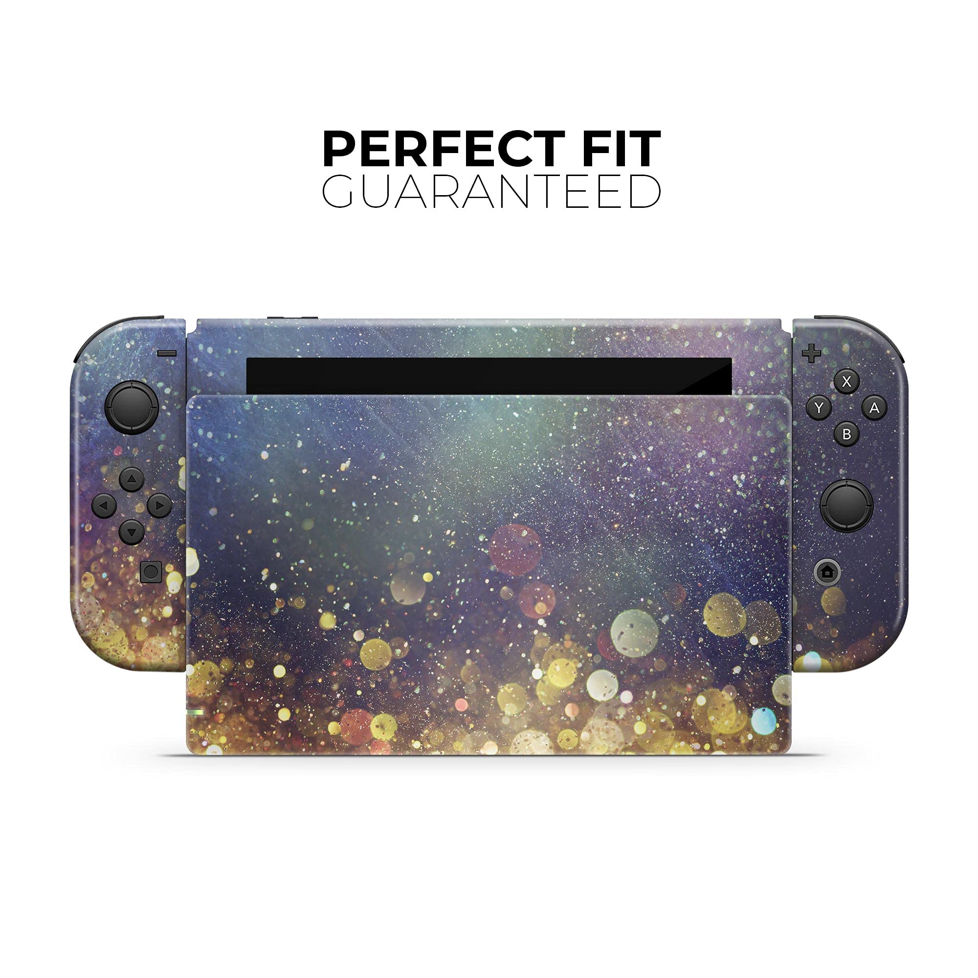 Nintendo Switch & Joy-Con Protective Vinyl Skin Decal - Scratch-Resistant Removable Wrap Cover - Gold Sparkle Multicolor Design - Perfect for Gaming, Travel & Custom Console Protection