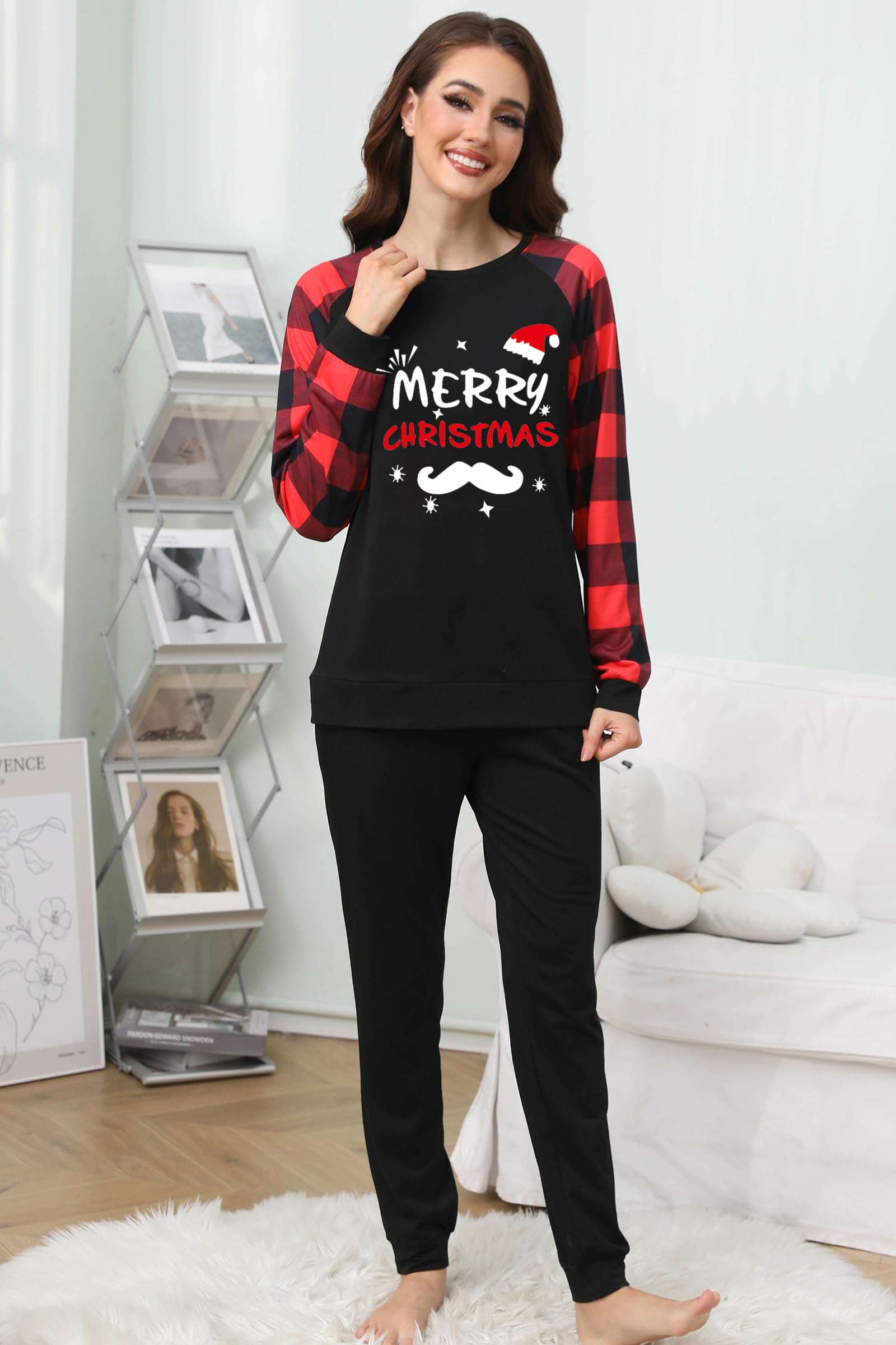 Women's Christmas Print Pajama Set - 2 Piece Cozy Lounge Wear, Sweatsuit & Jogger Tracksuit for Holiday Sleepwear & Relaxation | Perfect for Christmas Gifts, Family Matching Outfits & Winter Lounging