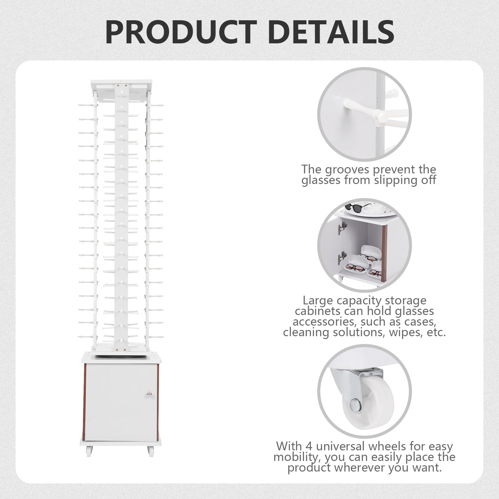 72 Pairs Sunglass Display Stand - 360° Rotating Glasses Holder Rack with Rolling Storage Cabinet - Freestanding Sunglasses Organizer for Retail Stores, Boutiques & Eyewear Shops (White) - Perfect for Eyewear Display, Organization & Customer Browsing