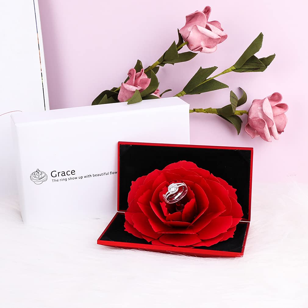 iSuperb Velvet Rose Ring Box - Creative Engagement Jewelry Gift Box for Wedding, Proposal & Anniversary (Red) - Perfect for Romantic Surprises & Jewelry Storage