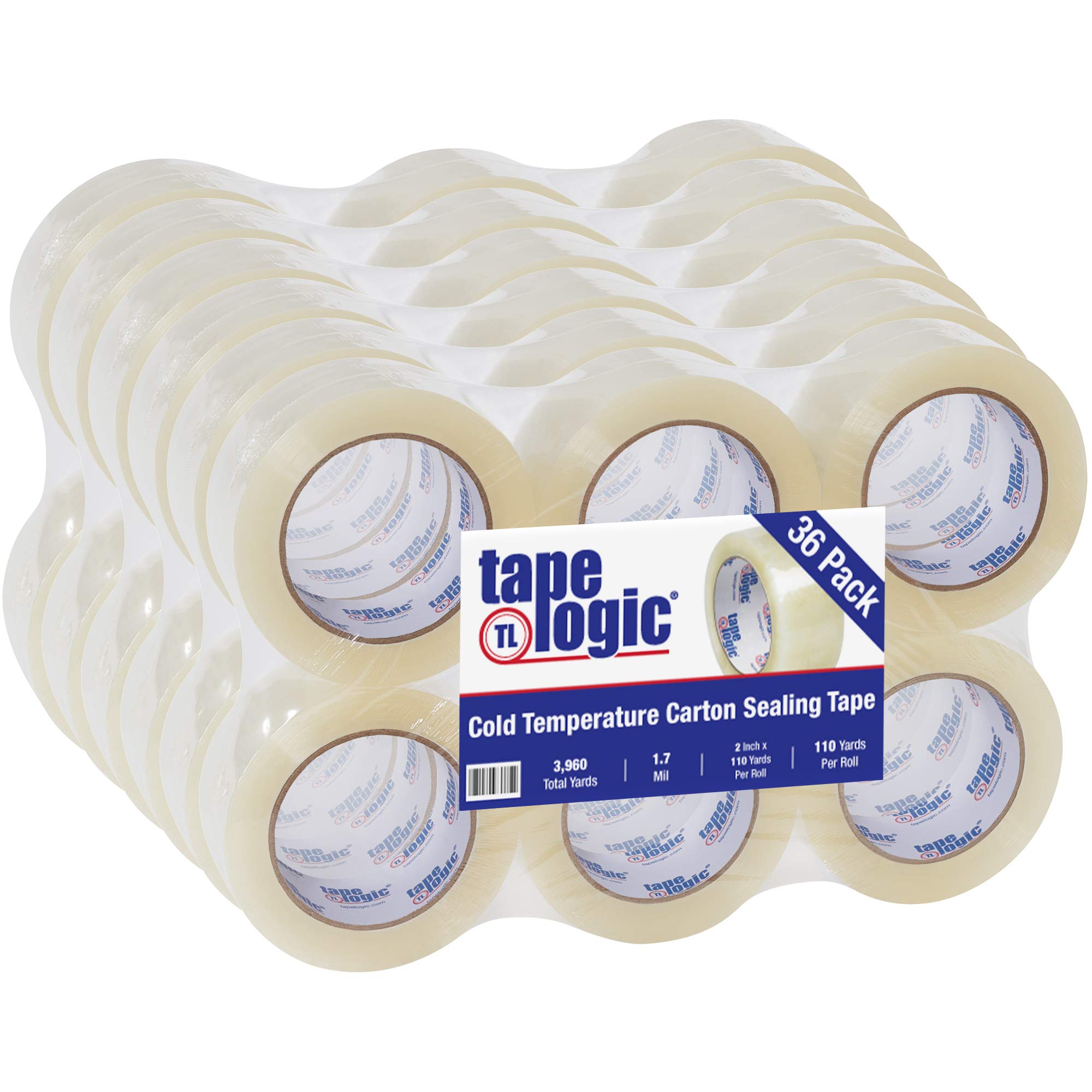 Tape Logic 2 Inch x 110 Yards Clear Cold Temperature Packing Tape, 1.7 Mil Thick, Pack of 36 Rolls - Heavy Duty Shipping, Moving & Packaging Tape for Boxes, Cartons & Storage in Freezer Environments