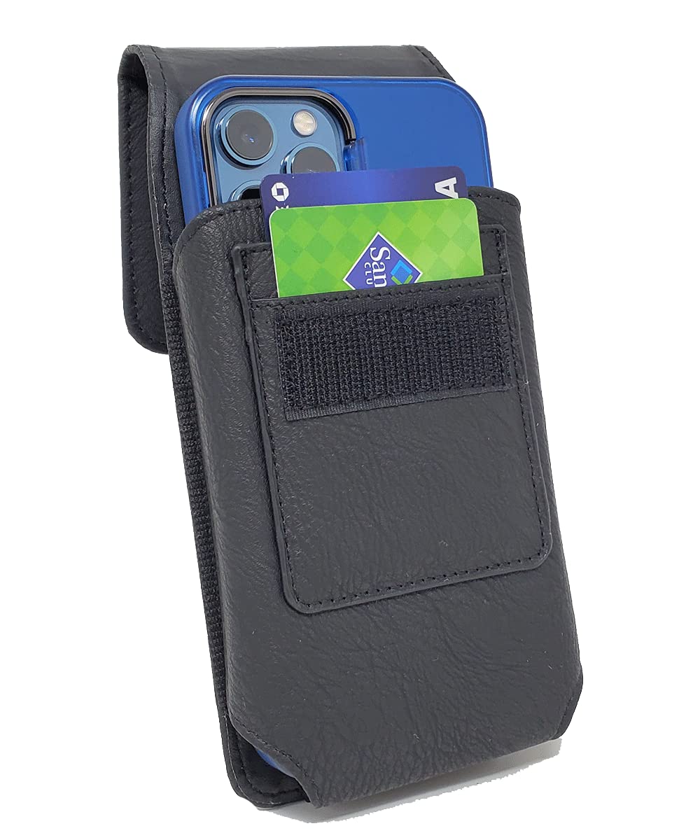 Premium Black Leather Vertical Wallet Case with Rotating Belt Clip Holster for iPhone 16 Pro Max/Plus, 15 Pro Max/Plus, 14 Pro Max/Plus, 13 Pro Max, 12 Pro Max - Protective Phone Cover with Card Slots | Perfect for Outdoor Activities, Work & Travel