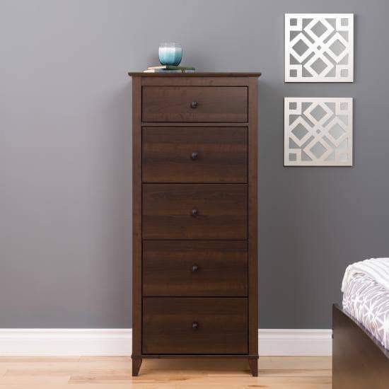 Yaletown 5-Drawer Tall Dresser Chest - White, Black & Gray - Perfect for Bedroom, Closet & Nursery Organization