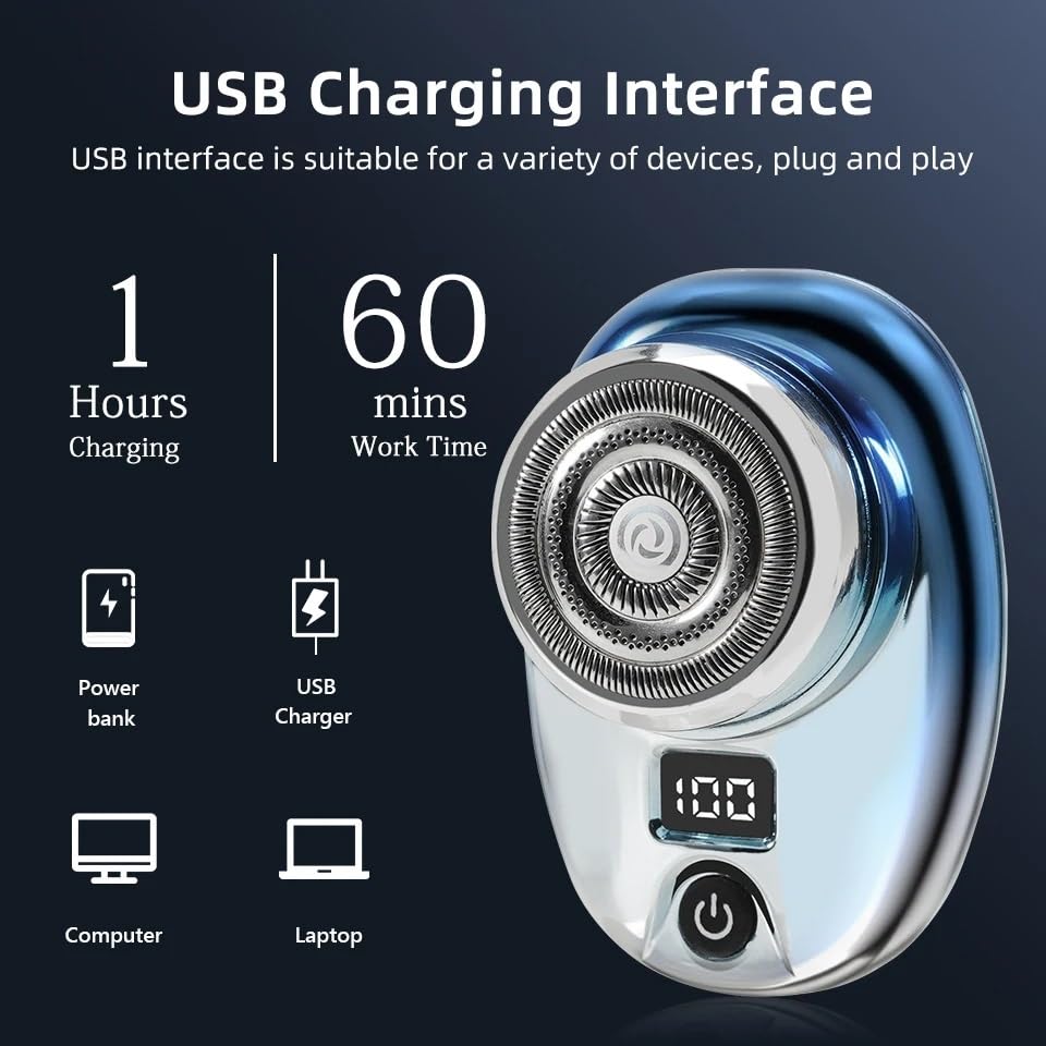 Electric Head Shaver for Bald Men - Mini Wet & Dry USB Rechargeable Shaver with Digital Display, Portable Hair Clipper for Travel & Home Use (Silver)
