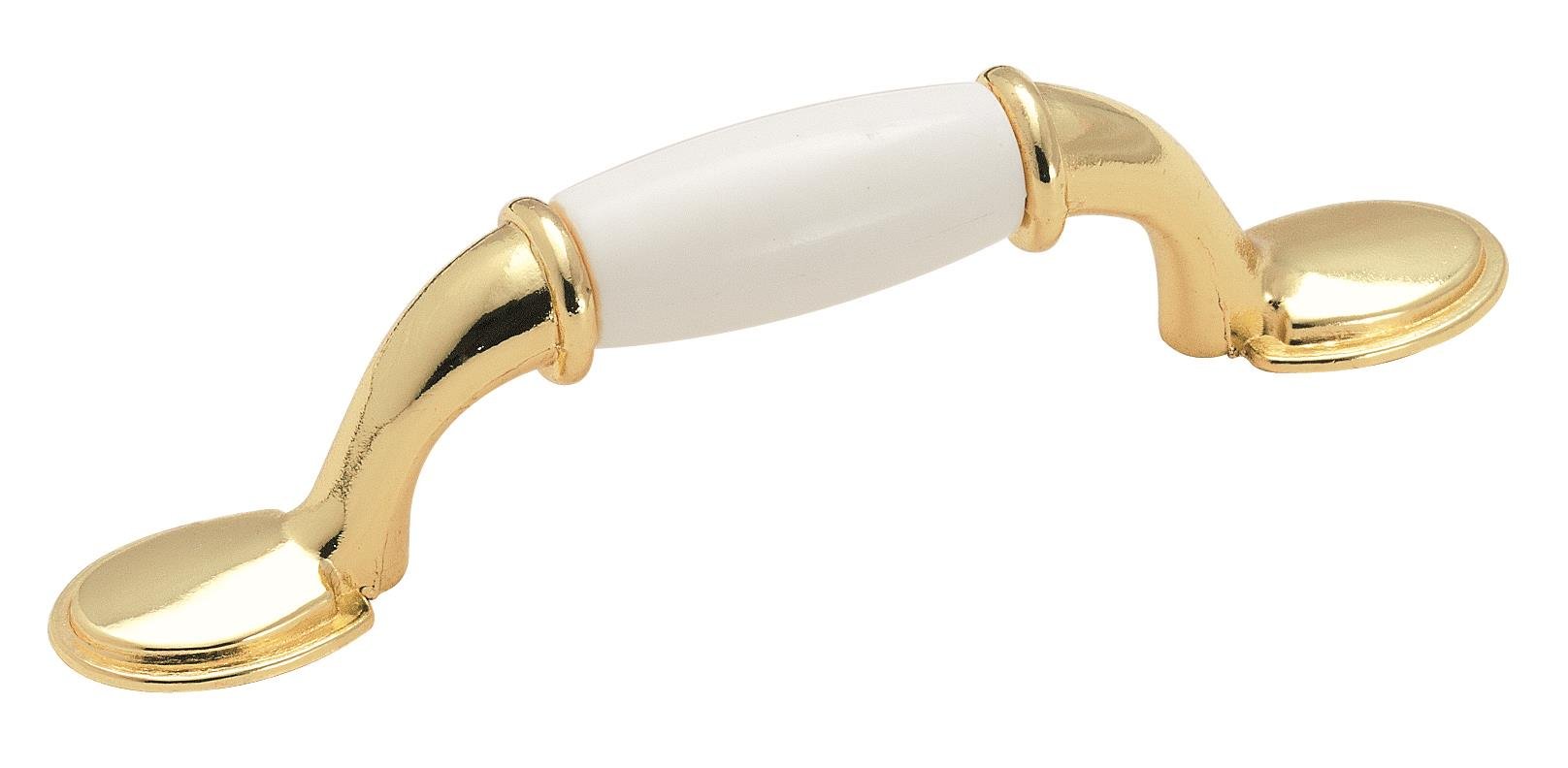 Amerock 3 Inch (76mm) Center to Center Cabinet Pulls - White & Polished Brass Drawer Handles - 1 Pack - Everyday Heritage Collection - Perfect for Kitchen Cabinets, Bathroom Vanities & Furniture Hardware