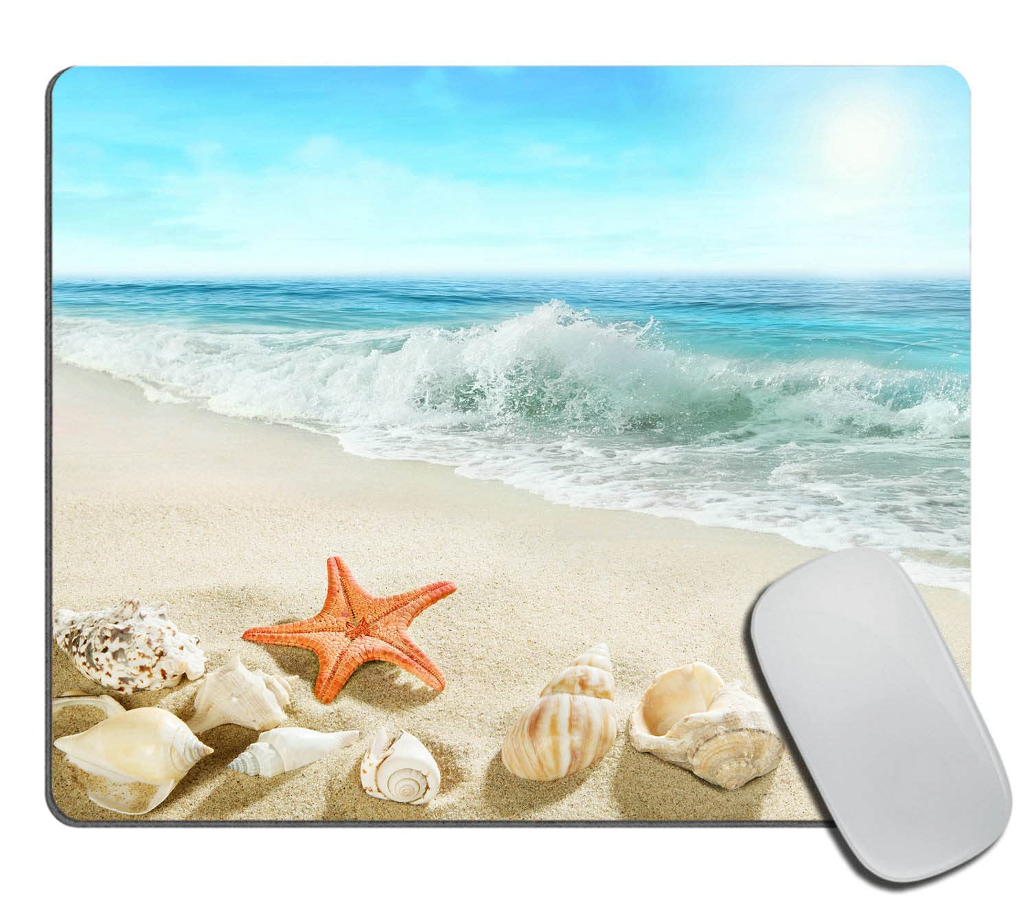 Ocean Themed Mouse Pad with Seashells, Starfish & Waves - Non-Slip Rubber Base Washable Cloth Mousepad for Office, Laptop & Desk - Perfect for Beach Lovers & Coastal Decor Workstations