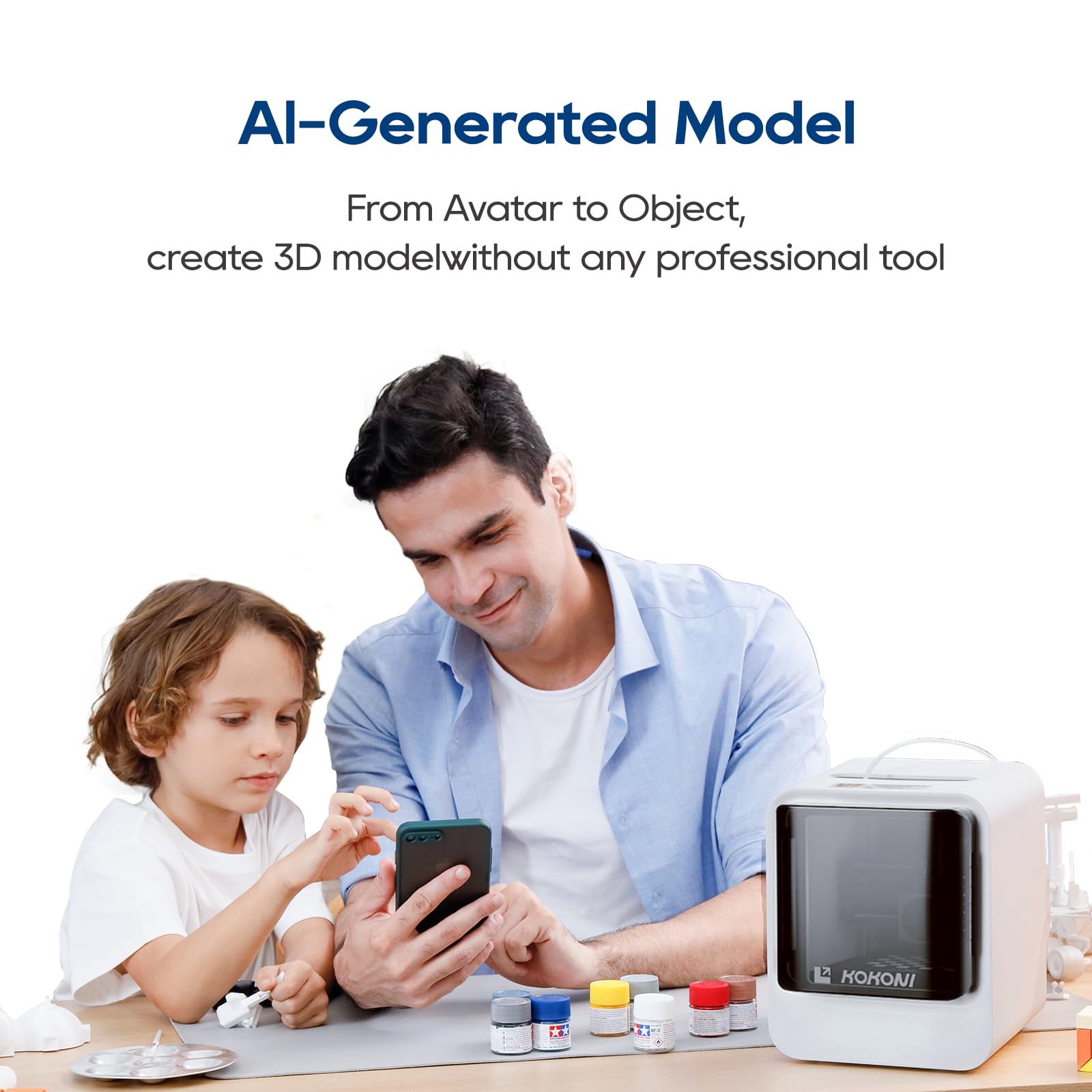 EC2 Mini Smart 3D Printer - Fully Assembled Auto-Leveling AI Modeling Printer for Kids & Beginners | High Precision PLA Printing (White) | Perfect for Home, School & DIY Projects