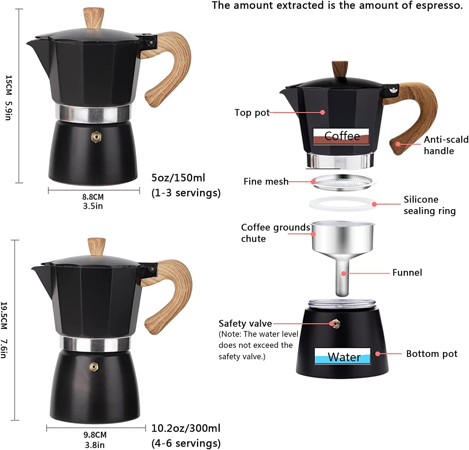 Italian Moka Pot 6-Cup Stovetop Espresso Maker - Perfect for Camping & Home Brewing