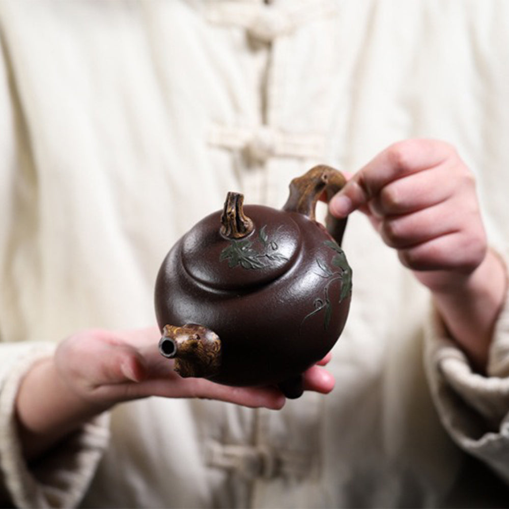 Premium Handcrafted Purple Clay Three-Legged Gourd Teapot - Authentic Yixing Zisha Teapot for Chinese Tea Ceremony, Gongfu Tea Brewing & Home Decoration