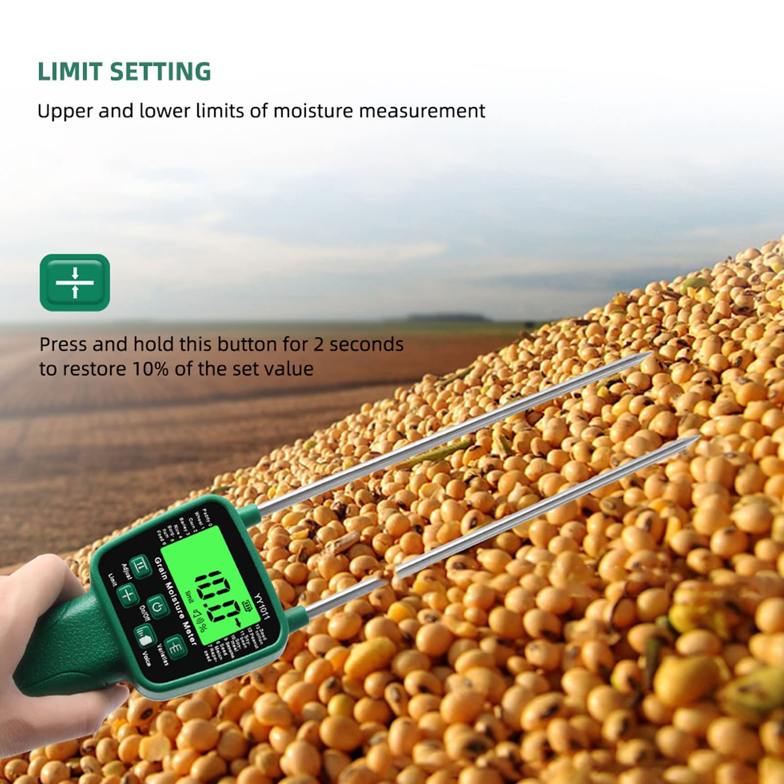 Digital Hay Moisture Tester with Auto Shutdown - Portable Grain Moisture Meter for Wheat, Soybean & Crop Analysis | Perfect for Farm, Storage & Harvest Quality Control