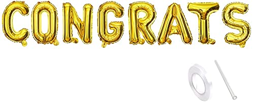 Rose Gold 16 Inch Congratulations Balloons Banner Set - Foil Mylar Letter Balloons for Graduation Party Decorations, Retirement Celebrations & Grad Party Supplies | Perfect for Graduation Ceremonies, College Parties & Retirement Parties (Gold)