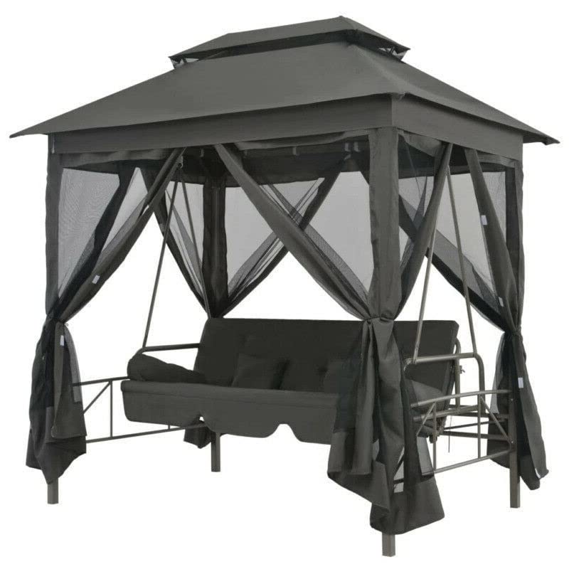 ALIDAM 3-in-1 Hammock Lounge Chair with Canopy - Patio Swing Chair, Gazebo Daybed & Outdoor Hammock for Garden, Backyard, Poolside (Anthracite Color) | Perfect for Relaxing, Sunbathing & Outdoor Lounging