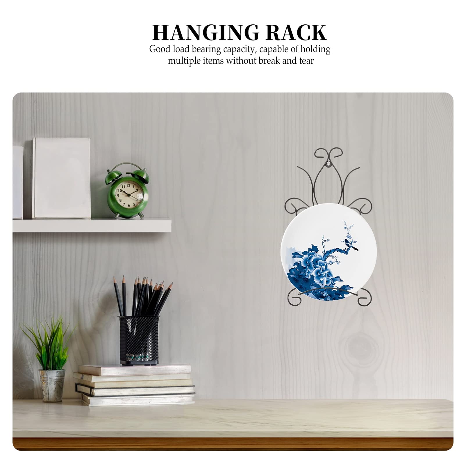 Cabilock Iron Plate Rack - Wall Mounted Plate Display Stand & Picture Frame Holder with Adjustable Easel for Home Decor, Kitchen, or Kids Room Wall Art Display