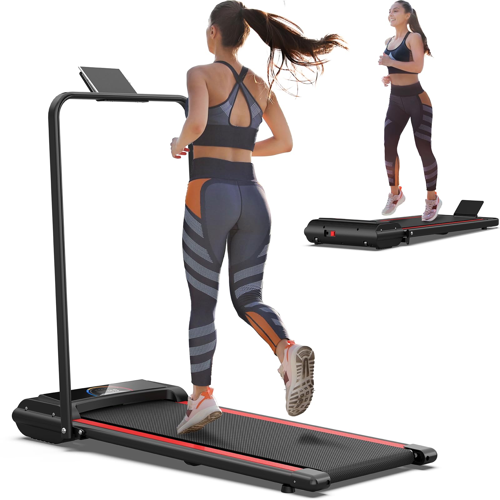 Foldable Under Desk Treadmill with Handle Bar - 300 lb Capacity Compact Walking Pad for Home & Office - Remote Control Mini Treadmill for Walking & Light Jogging - Perfect for Small Spaces, Home Gym & Workstation Fitness