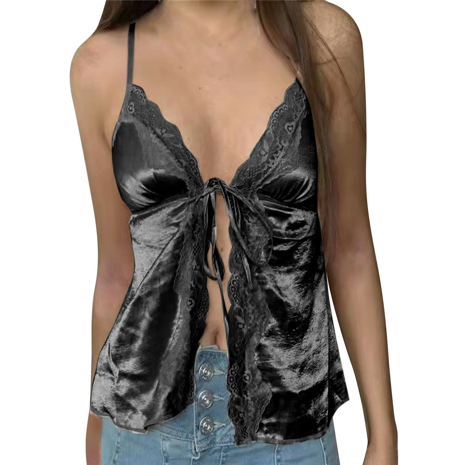 Women's Sexy V-Neck Lace Camisole - Soft Strappy Elegant Tank Top in Brown | Perfect for Date Nights, Parties & Layering Under Blazers