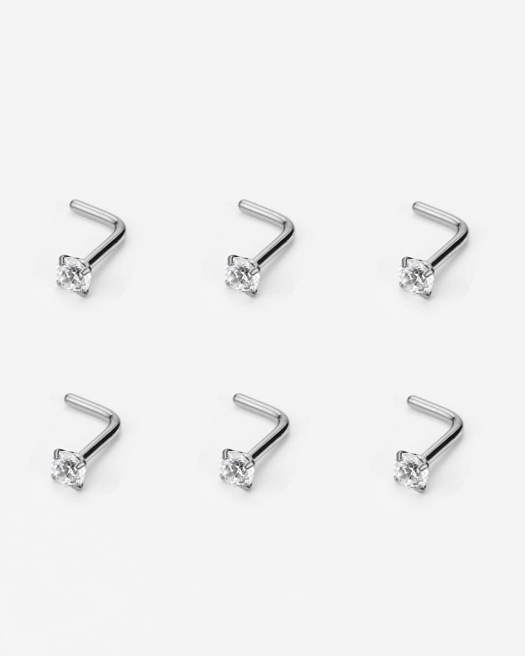 FANSING L-Shaped Nose Studs for Women & Men - Surgical Steel Nostril Piercing Jewelry with Cubic Zirconia - Hypoallergenic Nose Ring for Everyday Wear & Special Occasions