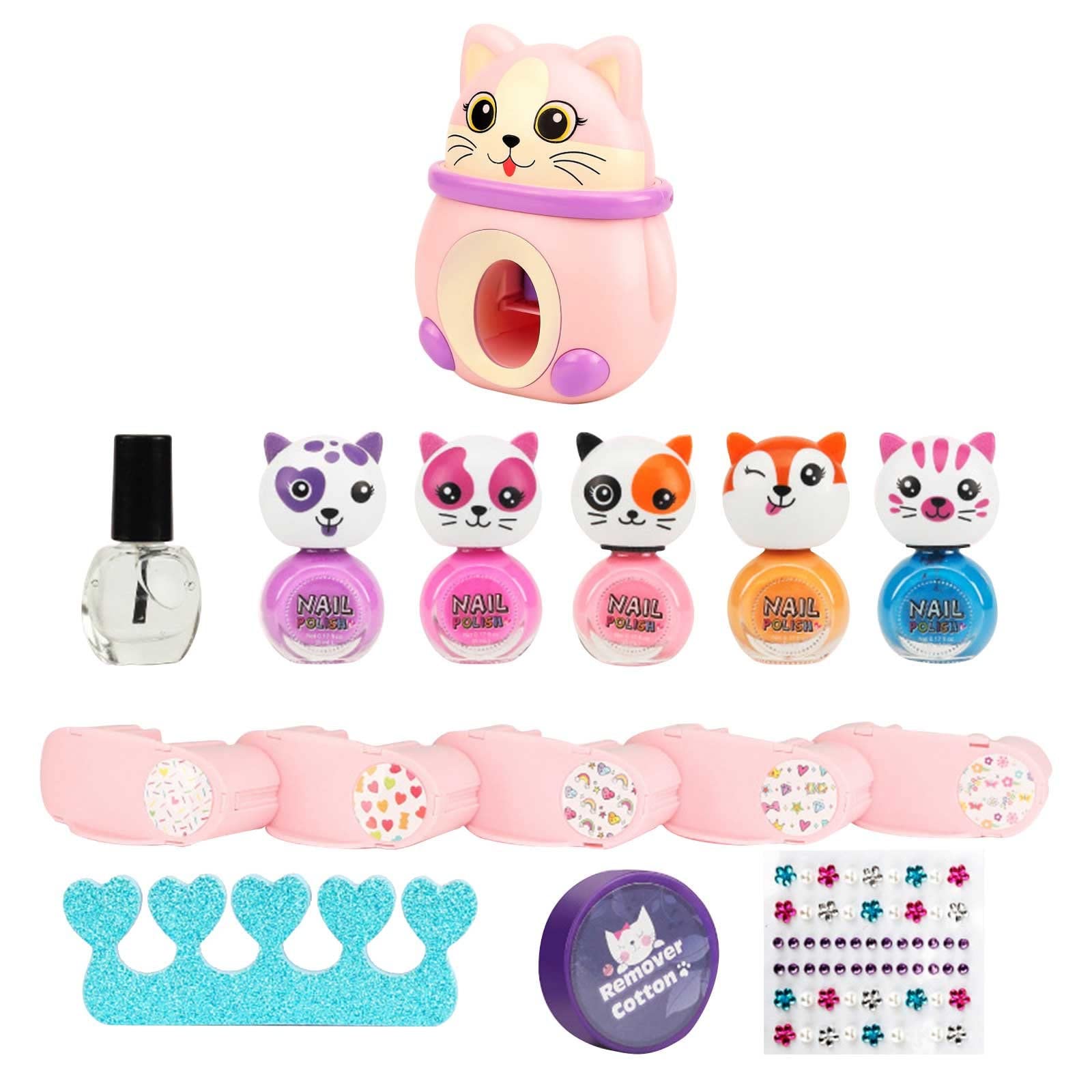Pink Acrylic Dip Powder Nail Kit - 10ML Nail Art Set with Nail Dryer & Stickers for Girls Kids DIY Manicure | Cartoon Fake Nails, Birthday Gift for Ages 6-12 | Perfect for Home Nail Salon, Parties & DIY Nail Art Projects (One Size)