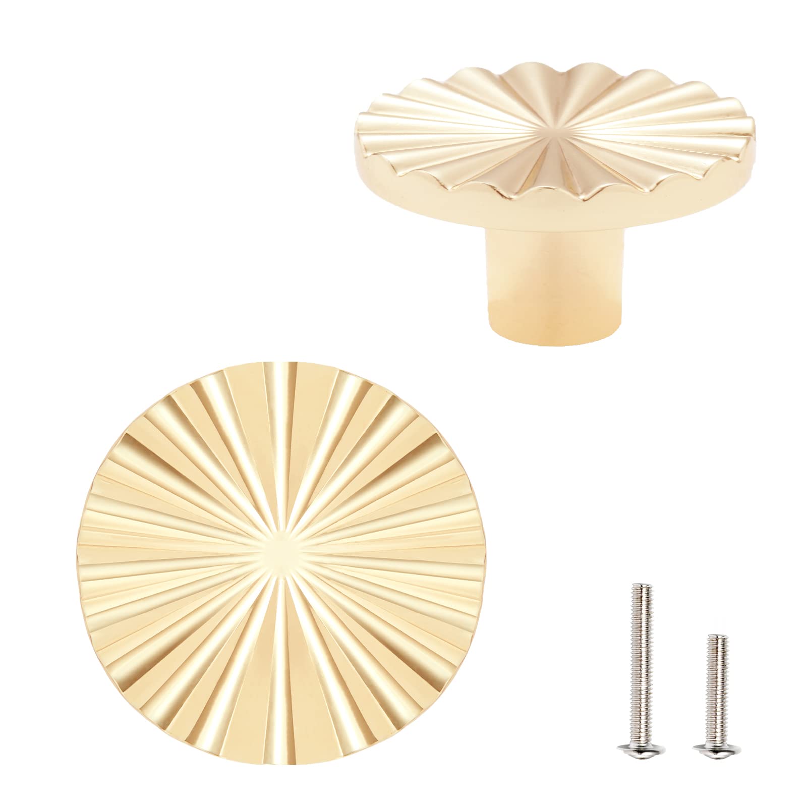 AOBITE 2 Pack Bright Gold Cabinet Knobs - Vintage Style Single Hole Drawer Pulls for Kitchen Cabinets, Dressers & Cupboards - Durable Hardware Handles (ABT-6129) | Perfect for Home Renovation, Furniture Upgrade & DIY Projects