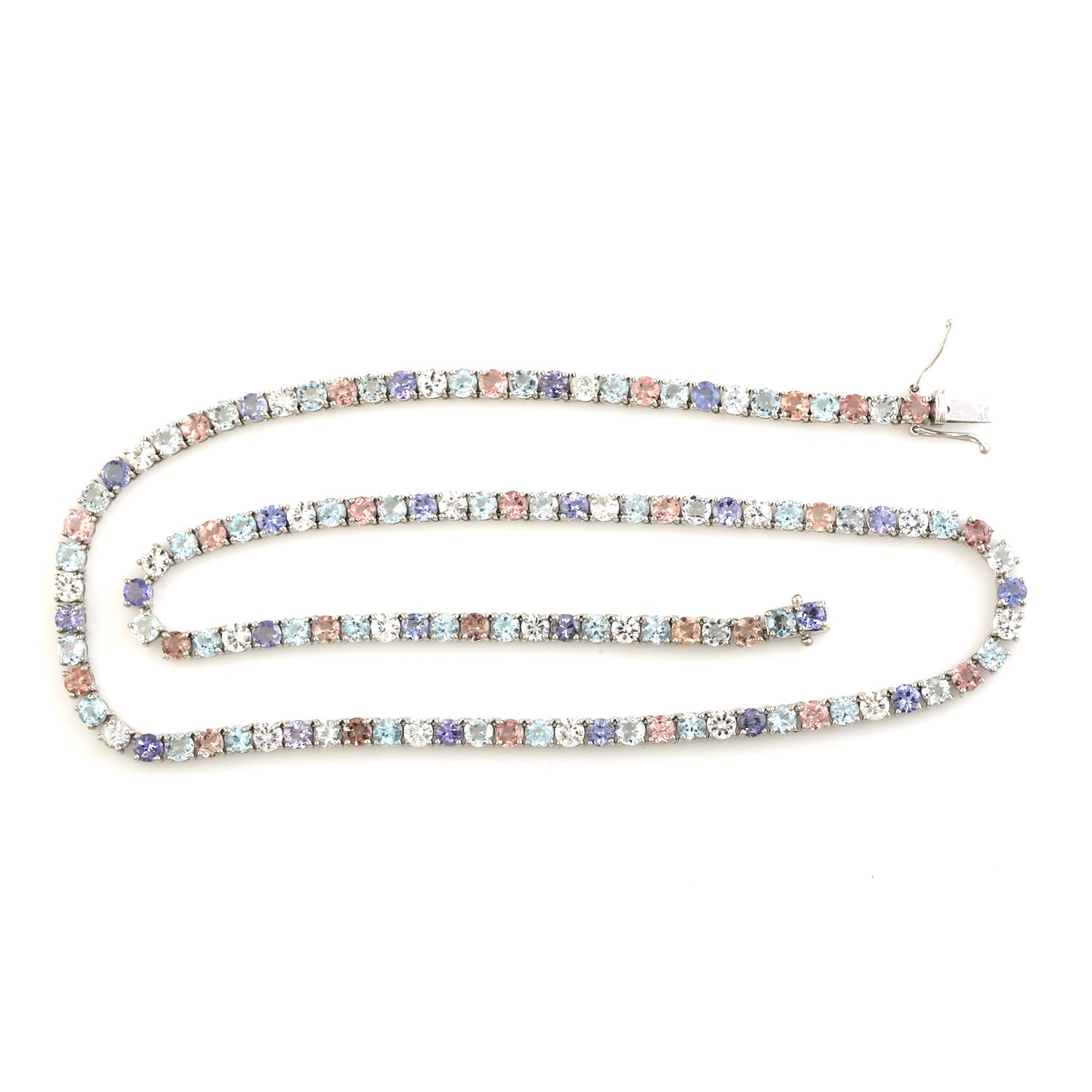 14K White Gold Blue Topaz & Tourmaline Multi-Gemstone Wedding Necklace – Elegant Matinee Length for Brides, Bridesmaids & Special Occasions