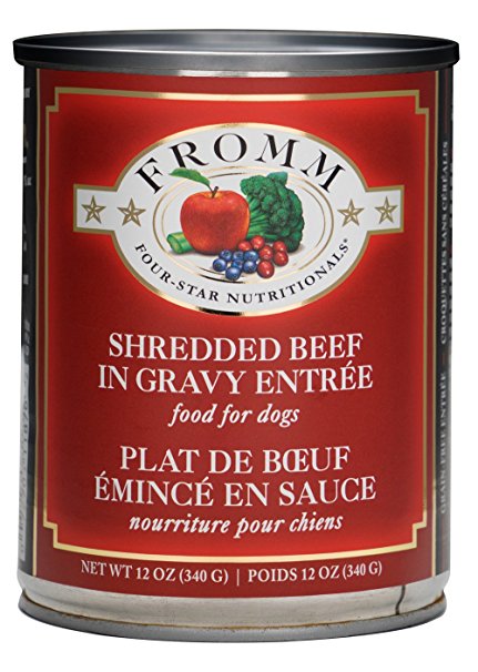 Fromm Four Star Shredded Beef in Gravy Canned Dog Food - Grain-Free, High-Protein Wet Dog Food (12oz/340g) for Adult Dogs - Perfect for Mealtime, Training Treats & Senior Dogs with Sensitive Stomachs