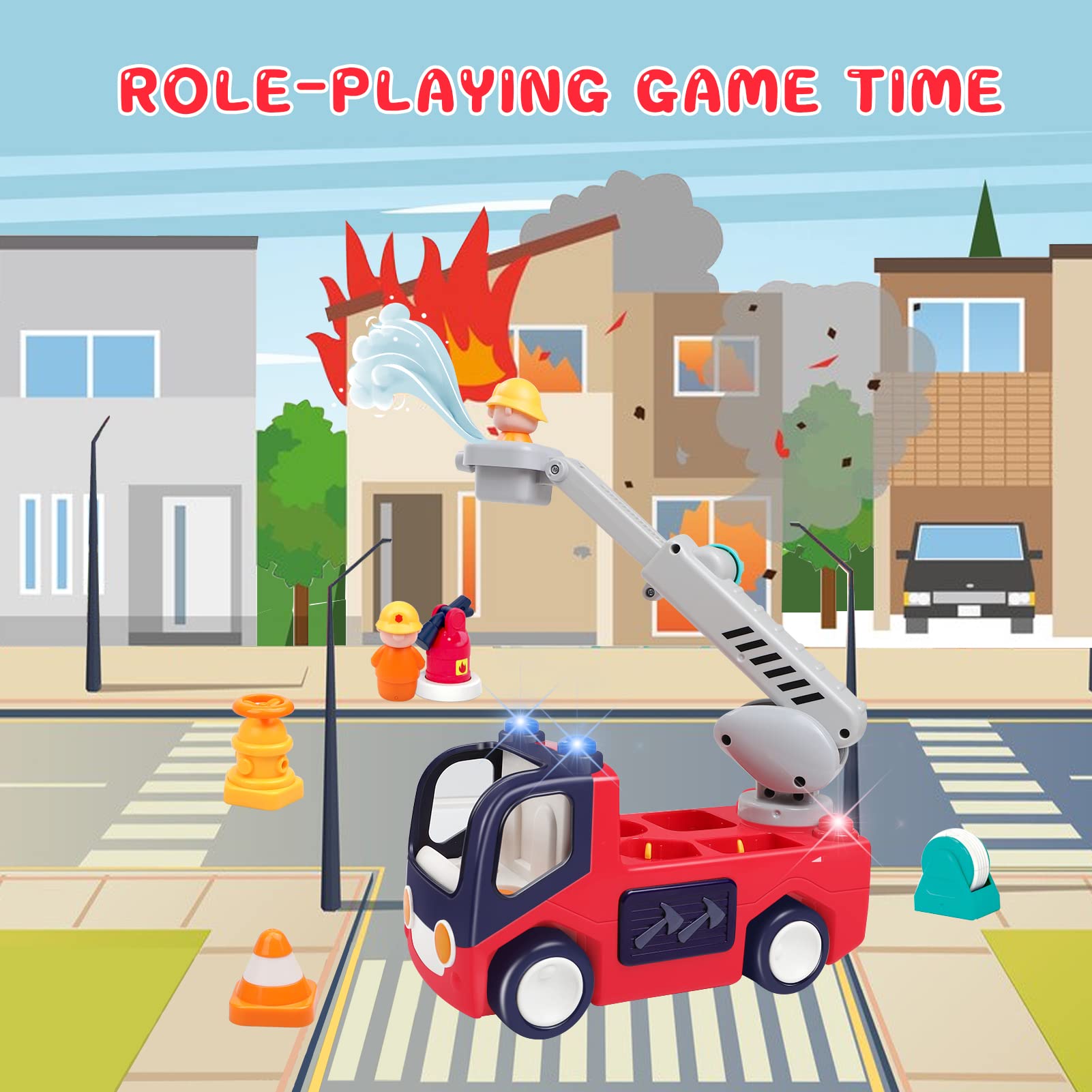 Best Fire Truck Musical Toys for 1 2 3 Year Old Boys & Girls - Educational Baby Toys 6-18 Months with Fireman, Ladder & Lights - Perfect for Birthday Gifts & Early Learning Playtime