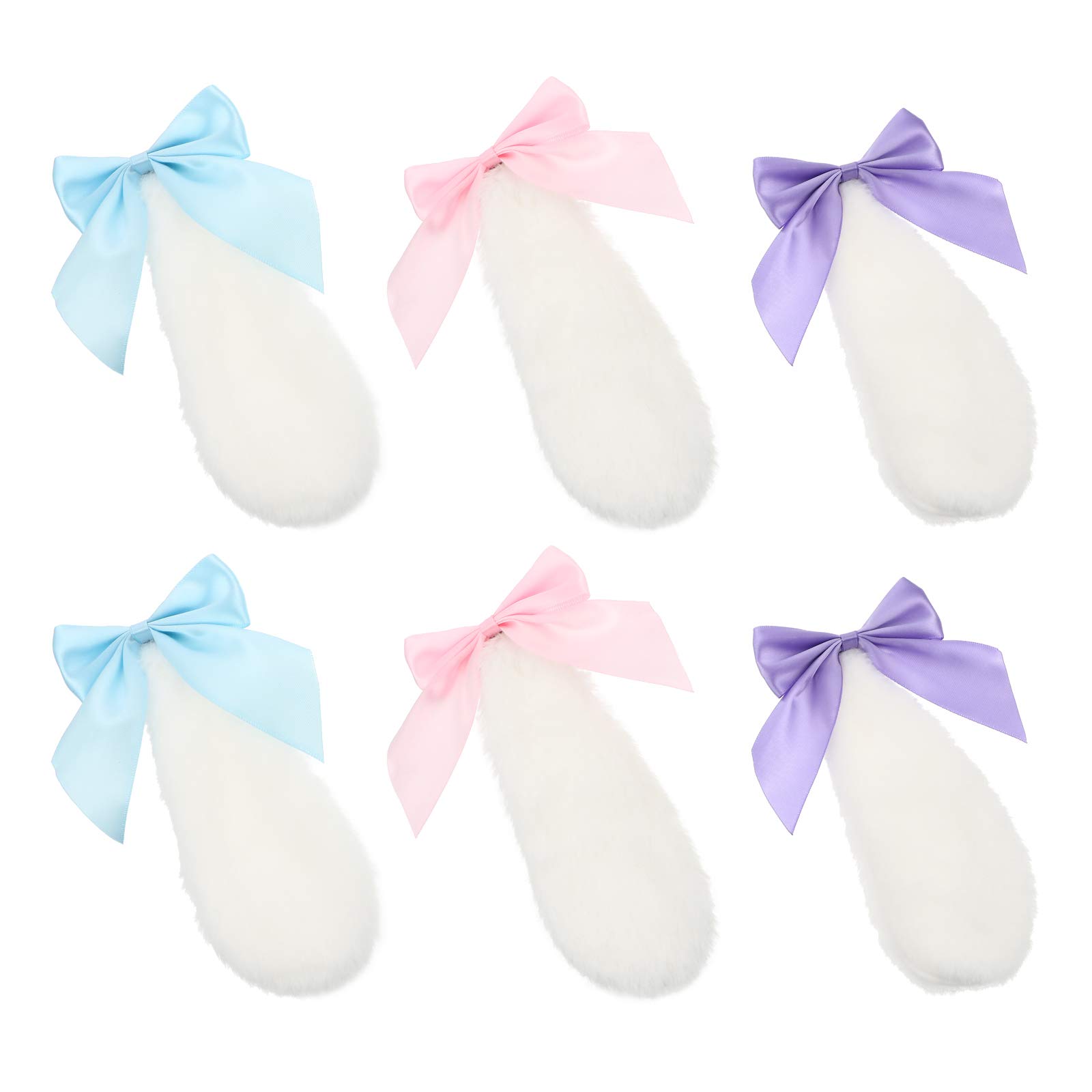 3 Pairs Plush Rabbit Ear Hair Clips for Women & Girls - Soft Stuffed Animal Bunny Hair Accessories with Artificial Fur - Perfect for Halloween, Cosplay, Parties, and Everyday Wear