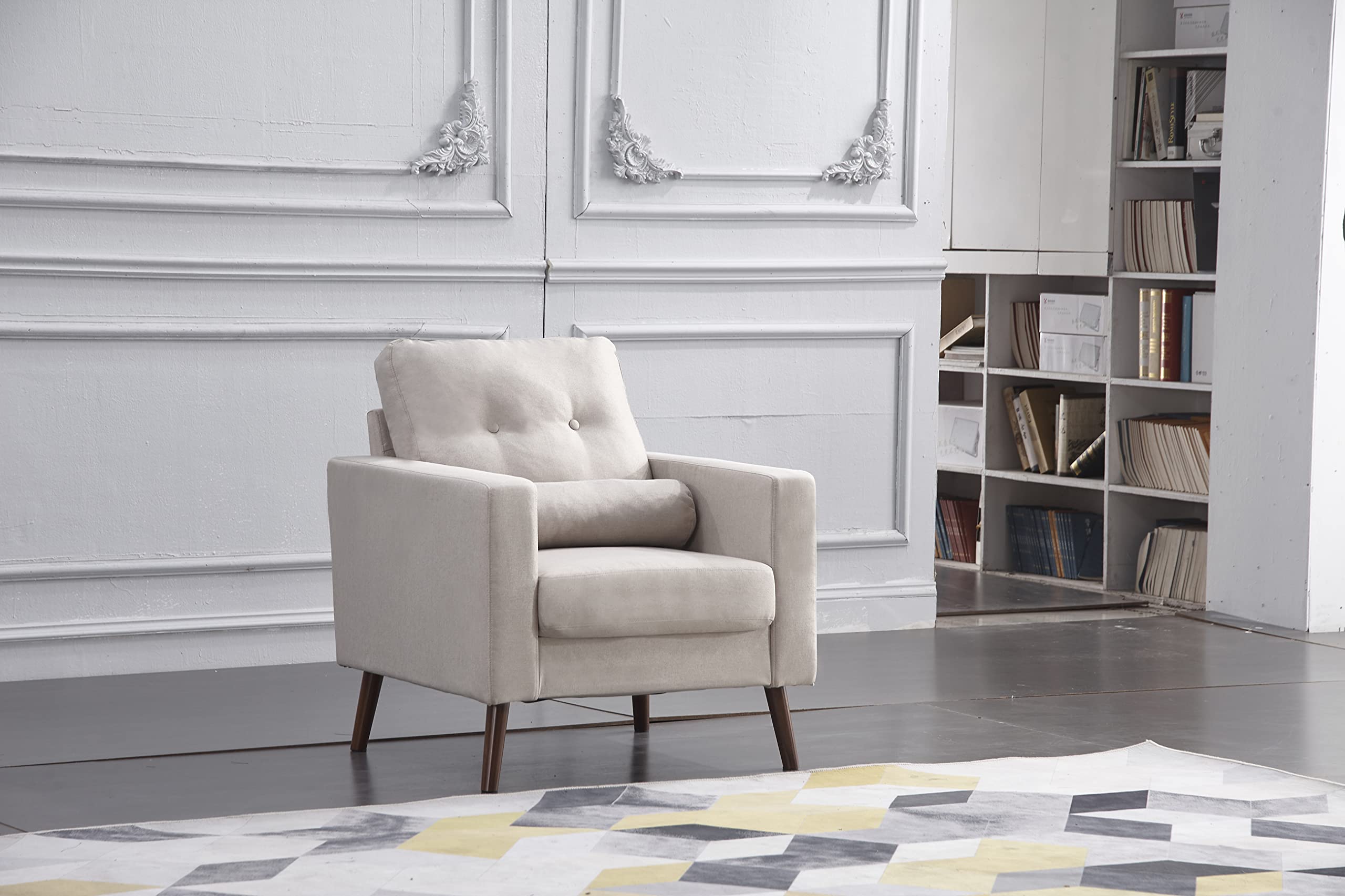 Mid Century Modern Loveseat Sofa - Button Tufted Upholstered Love Seat Couch for Living Room, Bedroom & Office - Beige Fabric Small Sofa Chair - Perfect for Apartments, Dorms and Cozy Spaces