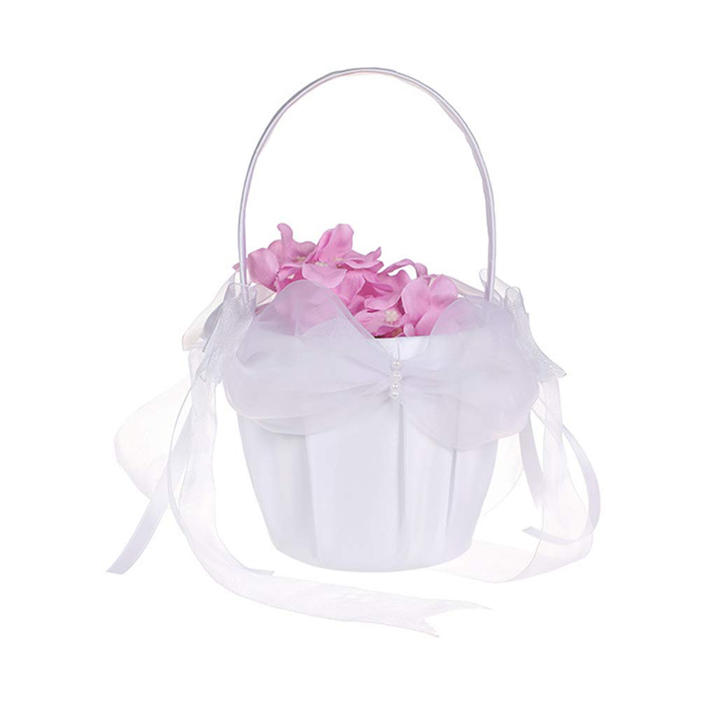 White Tgoon Wedding Candy Basket - Elegant Flower Girl & Bridesmaid Gift Bag for Wedding Ceremony, Party Decoration | Perfect for Candy Favors, Bridal Showers & Reception Decor