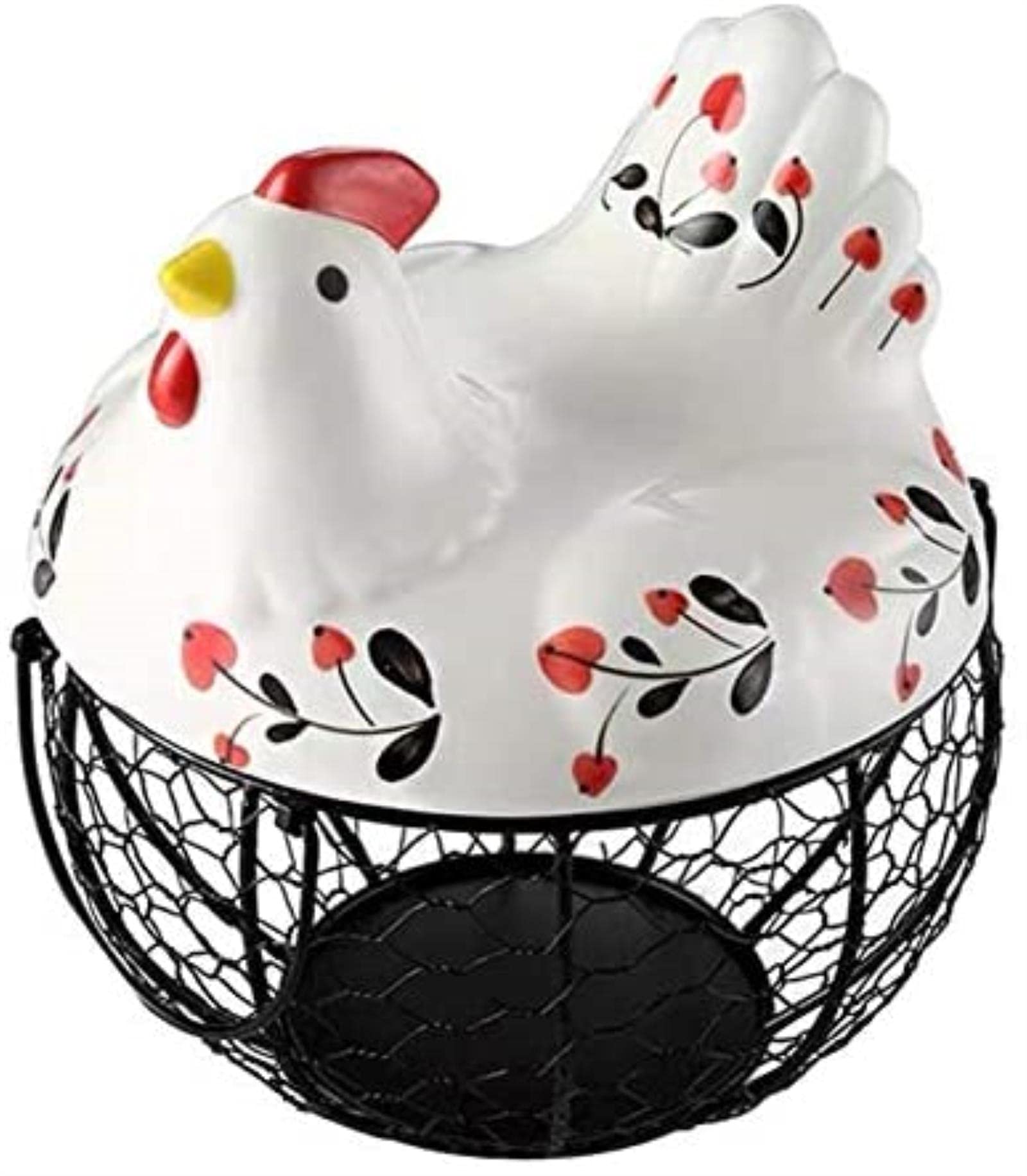 YINGJIA Iron Egg Storage Basket - Creative Ceramic Hen Decorative Basket for Snacks, Fruits & Home Organization | Perfect for Kitchen, Dining Table & Farmhouse Decor