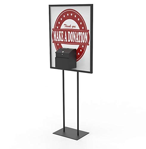 FixtureDisplays® Donation Poster Stand with Locking Metal Ballot Box - Chrome & Black Options (Poster Not Included) - Perfect for Charity Events, Voting Booths & Fundraising Campaigns