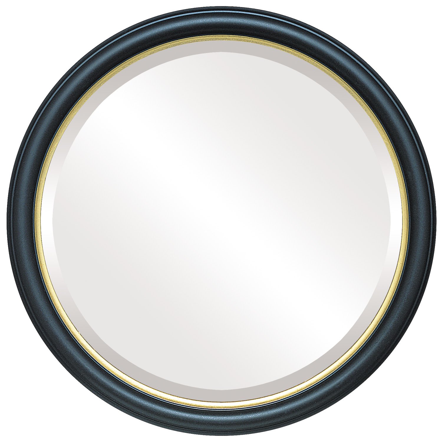 OVALCREST 20x20 Inch Round Beveled Wall Mirror - Matte Black with Gold Trim - Hamilton Style Decorative Mirror for Living Room, Bedroom & Entryway - Home Decor Accent Wall Mirror