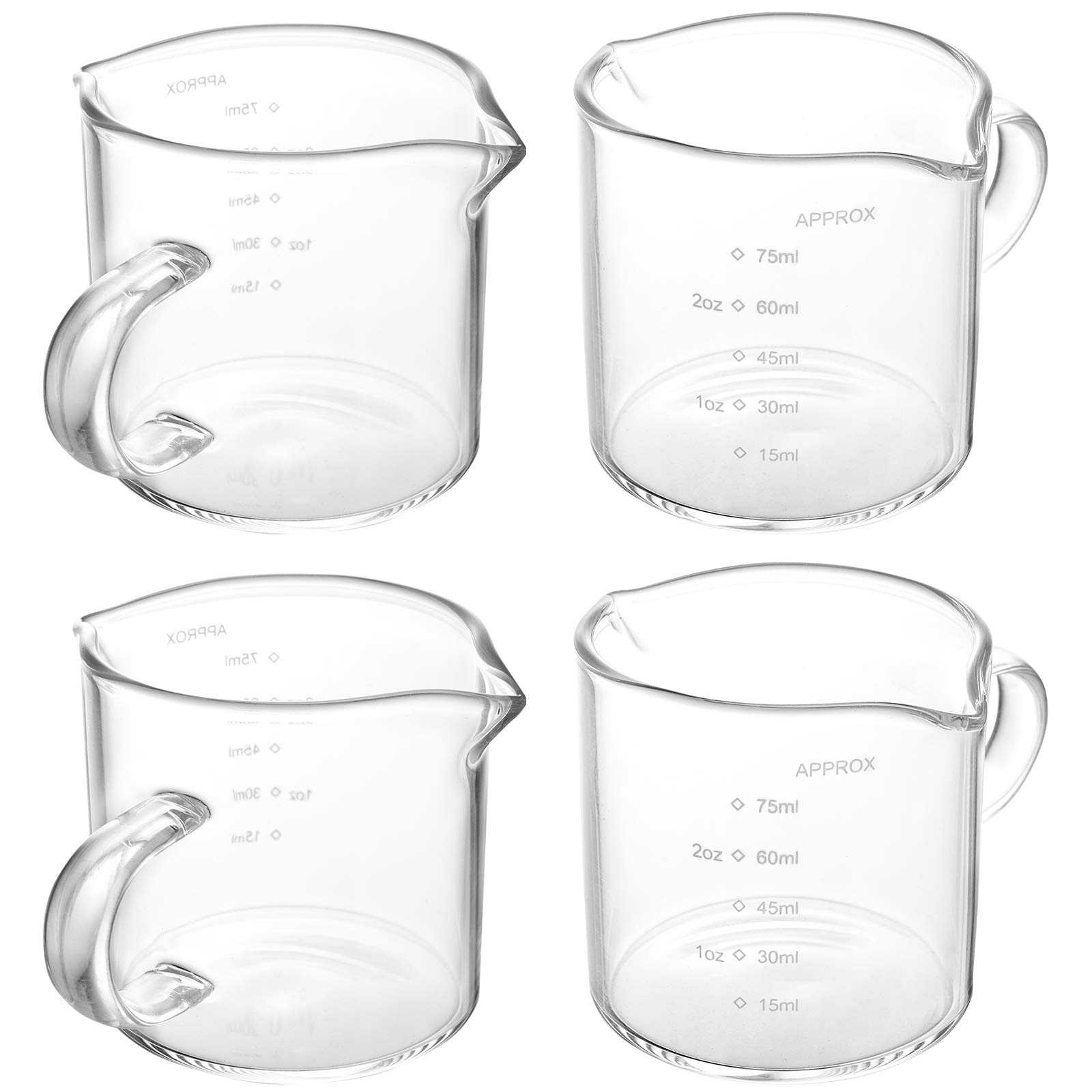 **4-Pack Yarlung Espresso Shot Glasses – 75ml (2.5oz) Double Spout Measuring Cups for Coffee & Milk – Barista Tools for Latte Art, Cocktails & Baking – Durable Glass Coffee Maker Accessories**