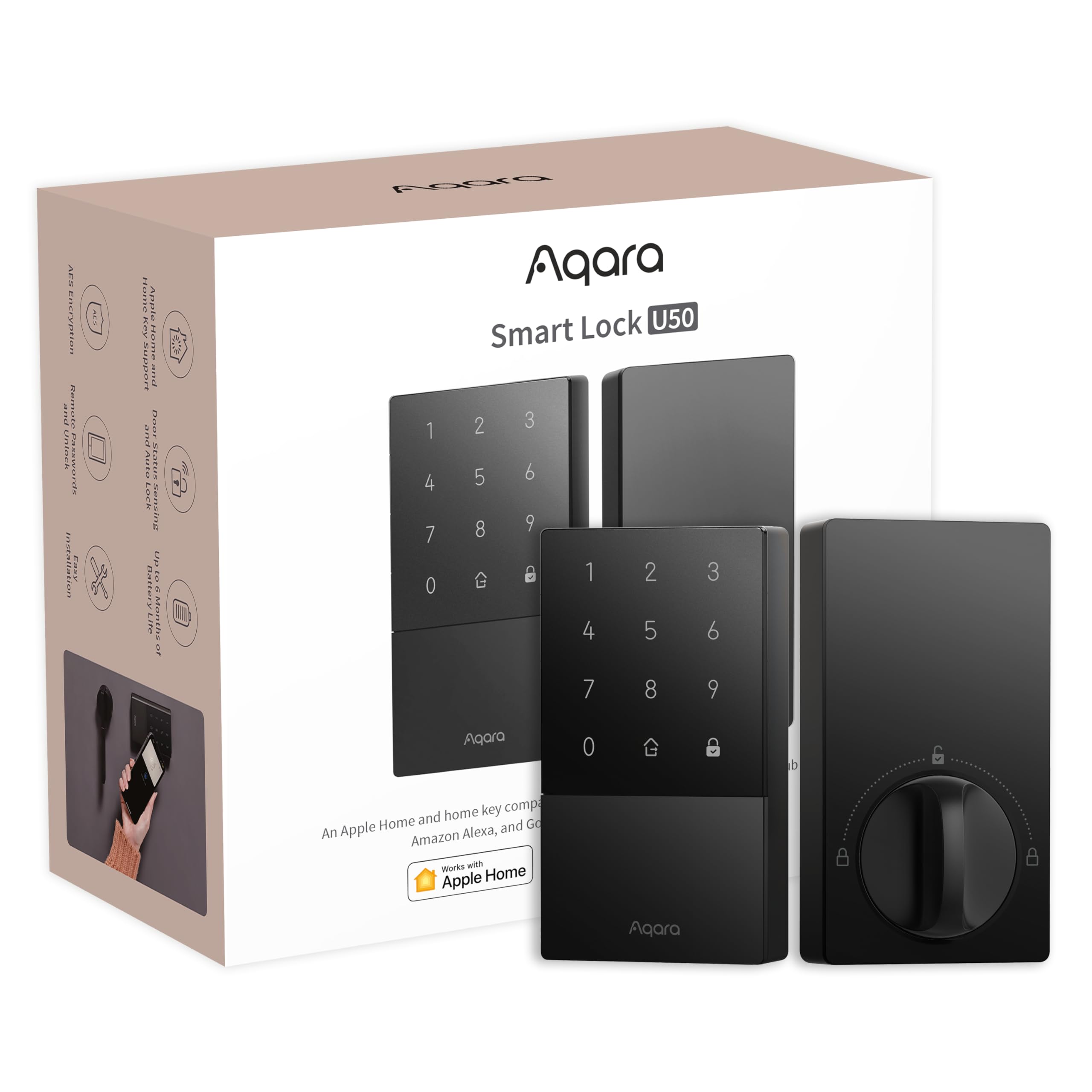 Aqara Smart Lock U50 - Keyless Entry Door Lock with Apple Home Key, Bluetooth Deadbolt, App Remote Control | Compatible with Apple HomeKit, Matter, Google Home, Alexa & IFTTT | Secure Smart Home Access for Apartments, Vacation Homes & Rentals (Black)