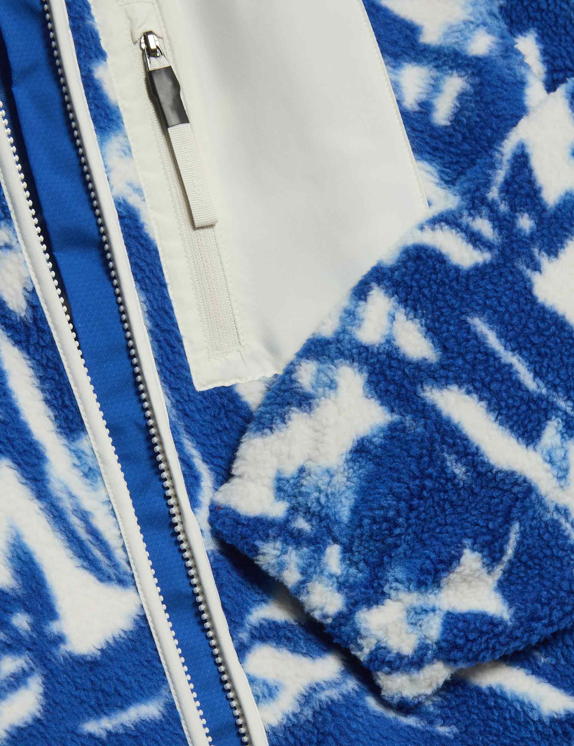 Borg Printed Funnel Neck Zip Up Fleece Jacket - Blue/White - Warm Winter Outerwear for Men & Women - Perfect for Hiking, Camping & Outdoor Activities