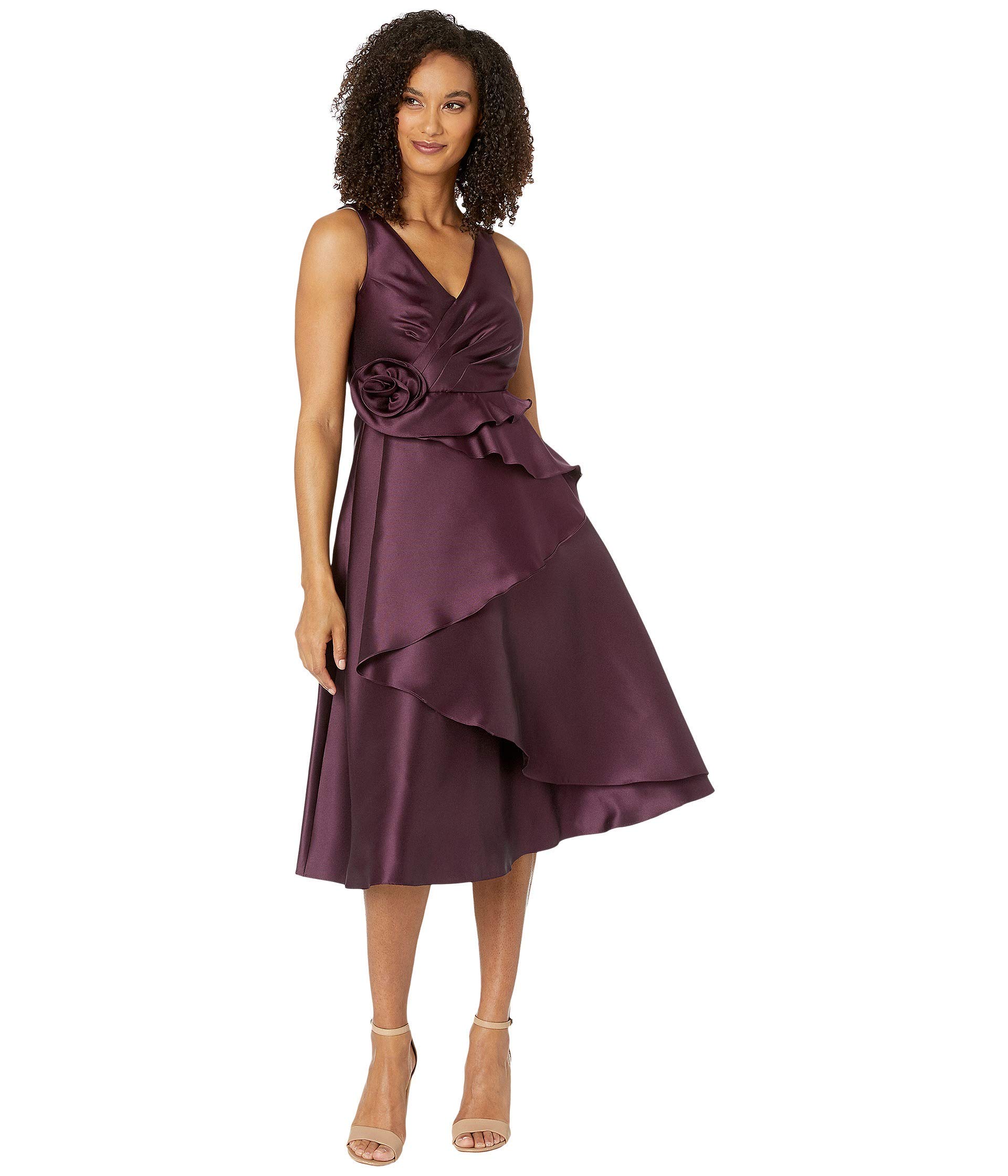 Adrianna Papell Mikado Rosette Cocktail Dress - Elegant Formal Evening Gown for Weddings, Parties & Special Occasions