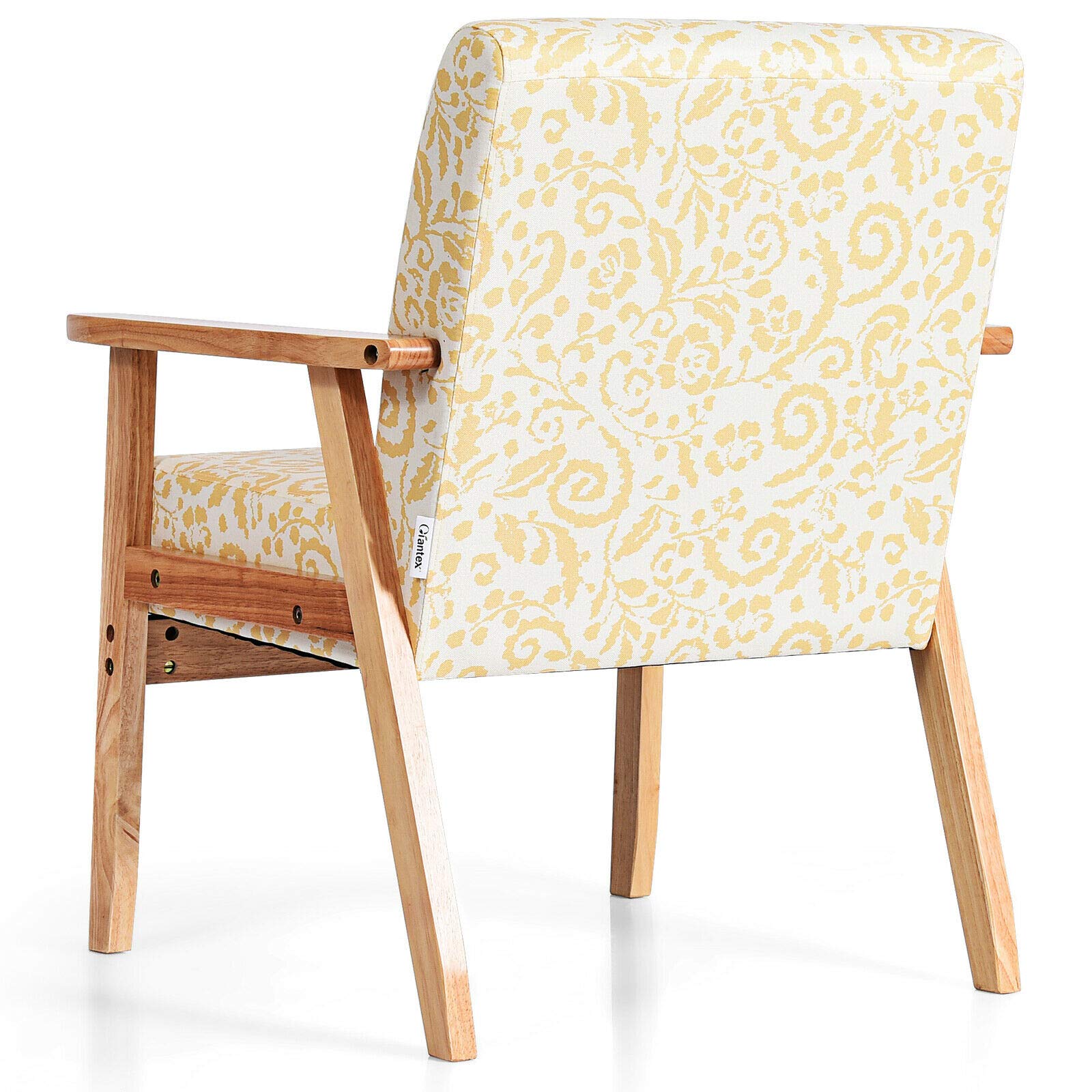 2PCS Yellow Floral Accent Chairs - Upholstered Armchairs with Thick Cushions, Ergonomic Armrests & Non-Slip Foot Pads - Solid Rubberwood Lounge Chairs for Living Room, Study, Balcony, Office & Reading Nook Decor