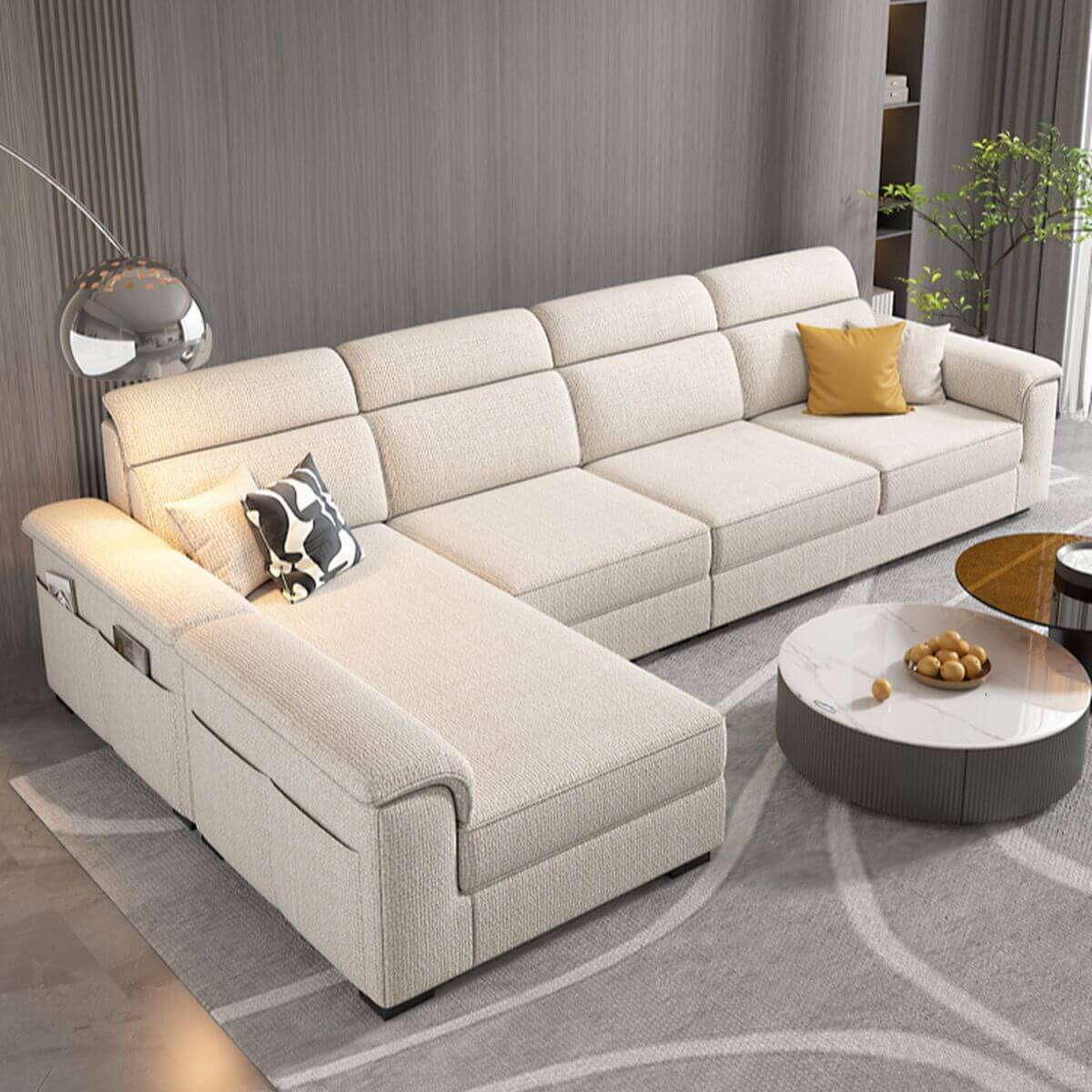 L-Shaped & Straight Sofa Chaise Couch with Concealed Support & Pine Wood Frame - Perfect for Living Room, Lounge, and Home Theater Seating