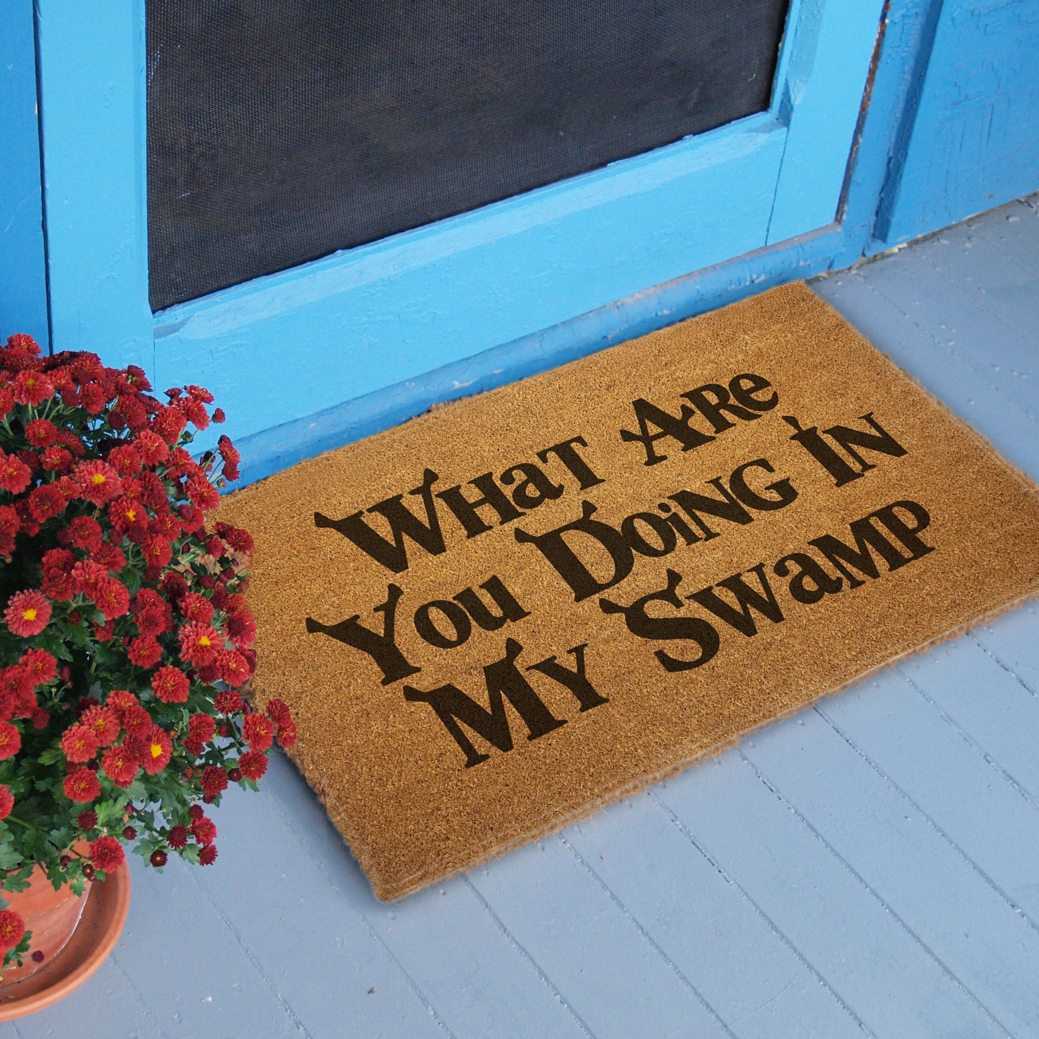 Funny Shrek 'What Are You Doing in My Swamp' Doormat - Non-Slip Welcome Mat for Home Entryway, Front Door, Porch, or Office Decor