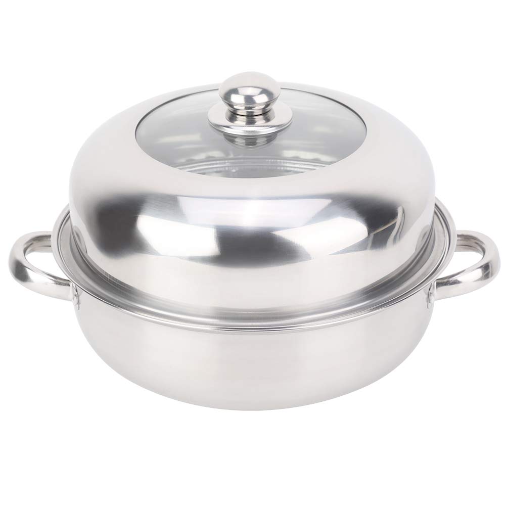 28CM Stainless Steel Single-Layer Soup Pot - Multi-Purpose Cooking Pot for Hot Pot, Steaming & Soup Making with Heightened Steel-Glass Composite Lid - Compatible with Open Flame, Induction Cooker, Infrared & Electric Stove - Perfect for Family Dinners, Camping & Restaurant Use