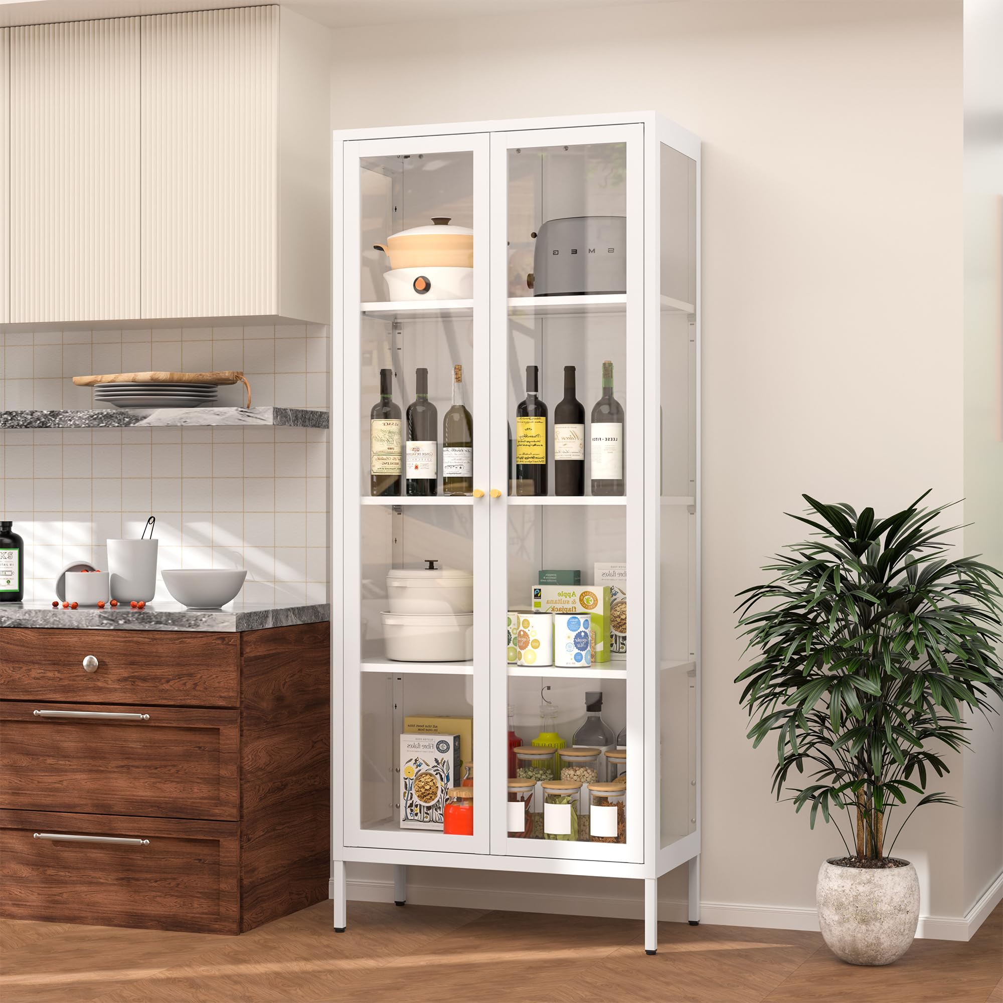 White Glass Display Cabinet with Doors & Shelves - 66