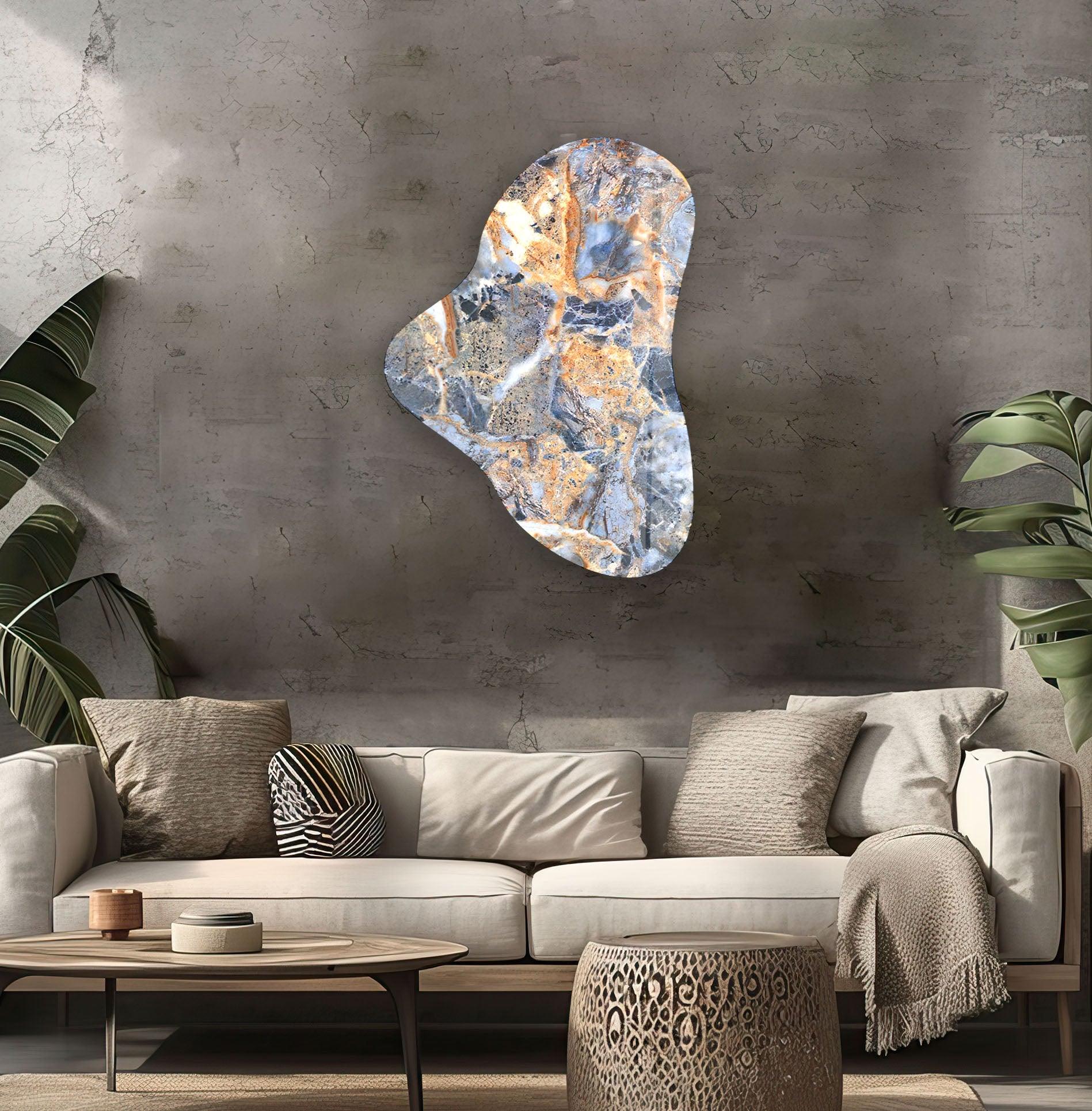 Blue Marble Pattern Asymmetric Glass Wall Art - Modern Abstract Home Decor for Living Room, Bedroom, Office - Handcrafted Glass Panel for Unique Interior Design Accent