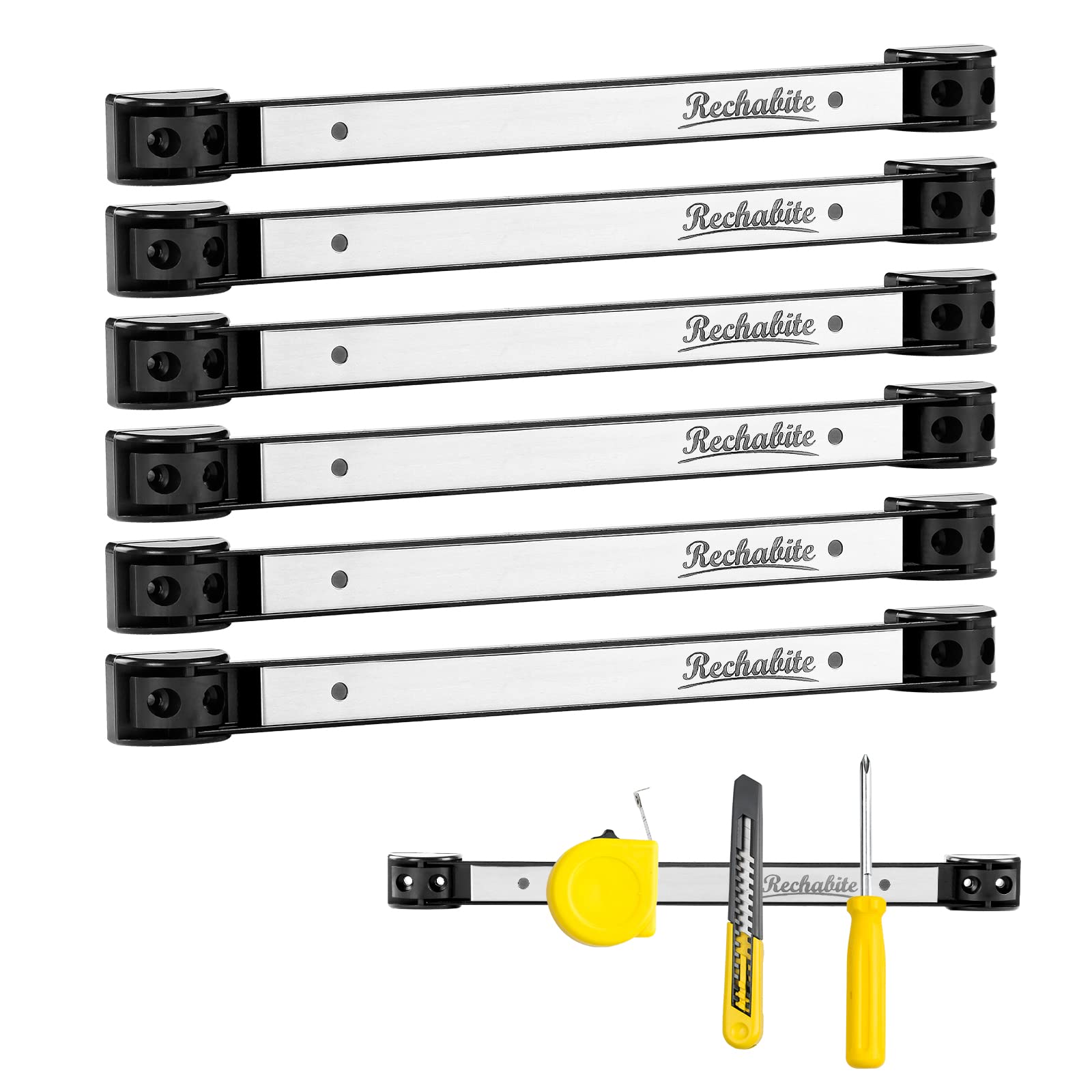 6-Piece 12-Inch Magnetic Tool Holder Strips - Heavy Duty Stainless Steel Tool Organizer Bar with Mounting Screws - Perfect for Garage, Workshop, and DIY Tool Storage - Keep Wrenches, Screwdrivers & Metal Tools Neatly Organized